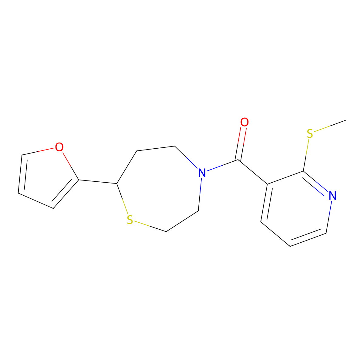 (7-(Furan-2-yl)-1,4-thiazepan-4-yl)(2-(methylthio)pyridin-3-yl)methanone molecular structure, CAS 1705439-14-0