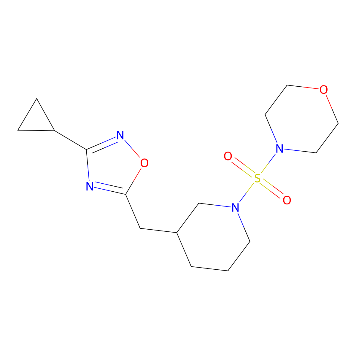 4-({3-[(3-Cyclopropyl-1,2,4-oxadiazol-5-yl)methyl]piperidin-1-yl}sulfonyl)morpholine molecular structure, CAS 1705439-18-4