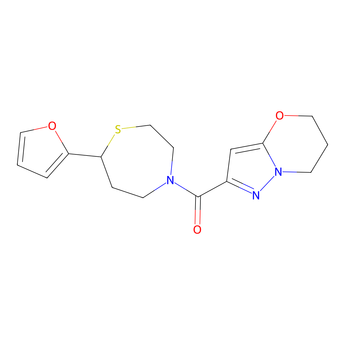 (6,7-dihydro-5H-pyrazolo[5,1-b][1,3]oxazin-2-yl)(7-(furan-2-yl)-1,4-thiazepan-4-yl)methanone molecular structure, CAS 1705439-30-0