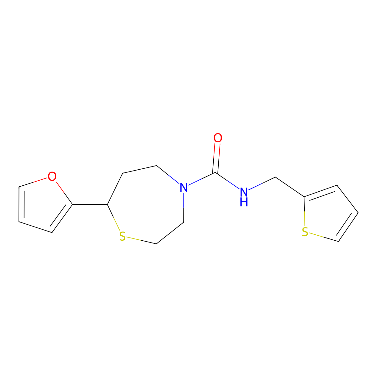7-(furan-2-yl)-N-(thiophen-2-ylmethyl)-1,4-thiazepane-4-carboxamide molecular structure, CAS 1705439-49-1