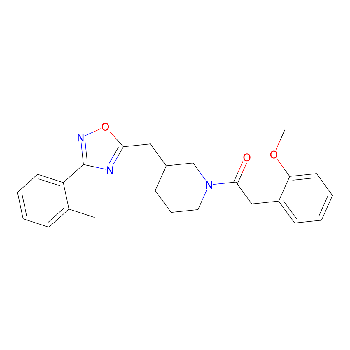 2-(2-Methoxyphenyl)-1-(3-((3-(o-tolyl)-1,2,4-oxadiazol-5-yl)methyl)piperidin-1-yl)ethanone molecular structure, CAS 1705439-67-3