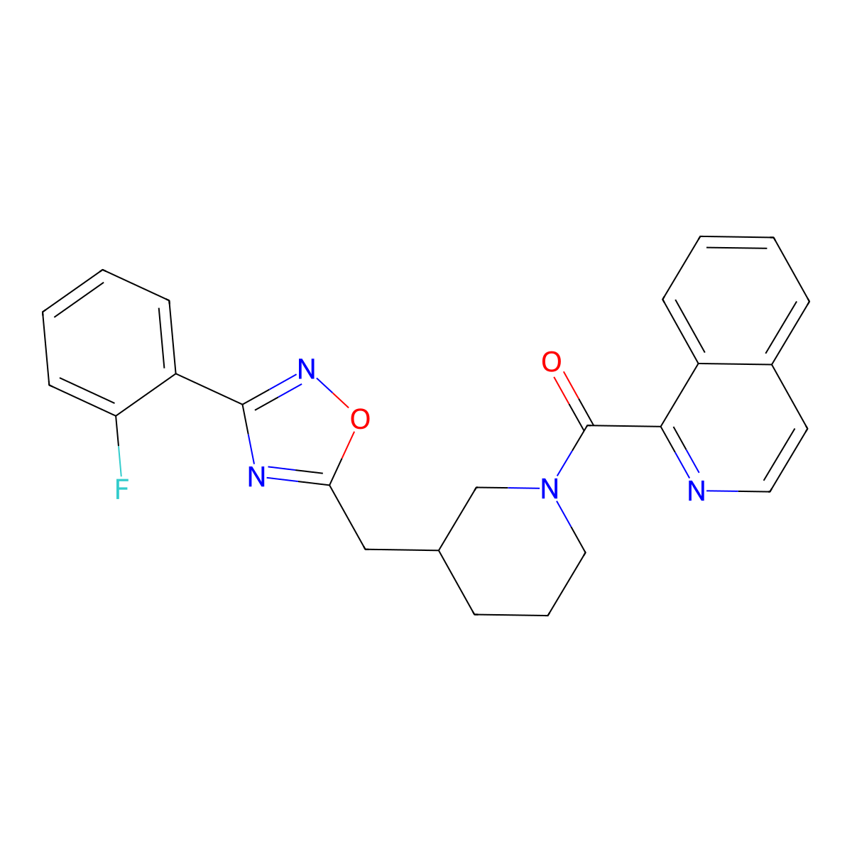 (3-((3-(2-Fluorophenyl)-1,2,4-oxadiazol-5-yl)methyl)piperidin-1-yl)(isoquinolin-1-yl)methanone molecular structure, CAS 1705444-53-6