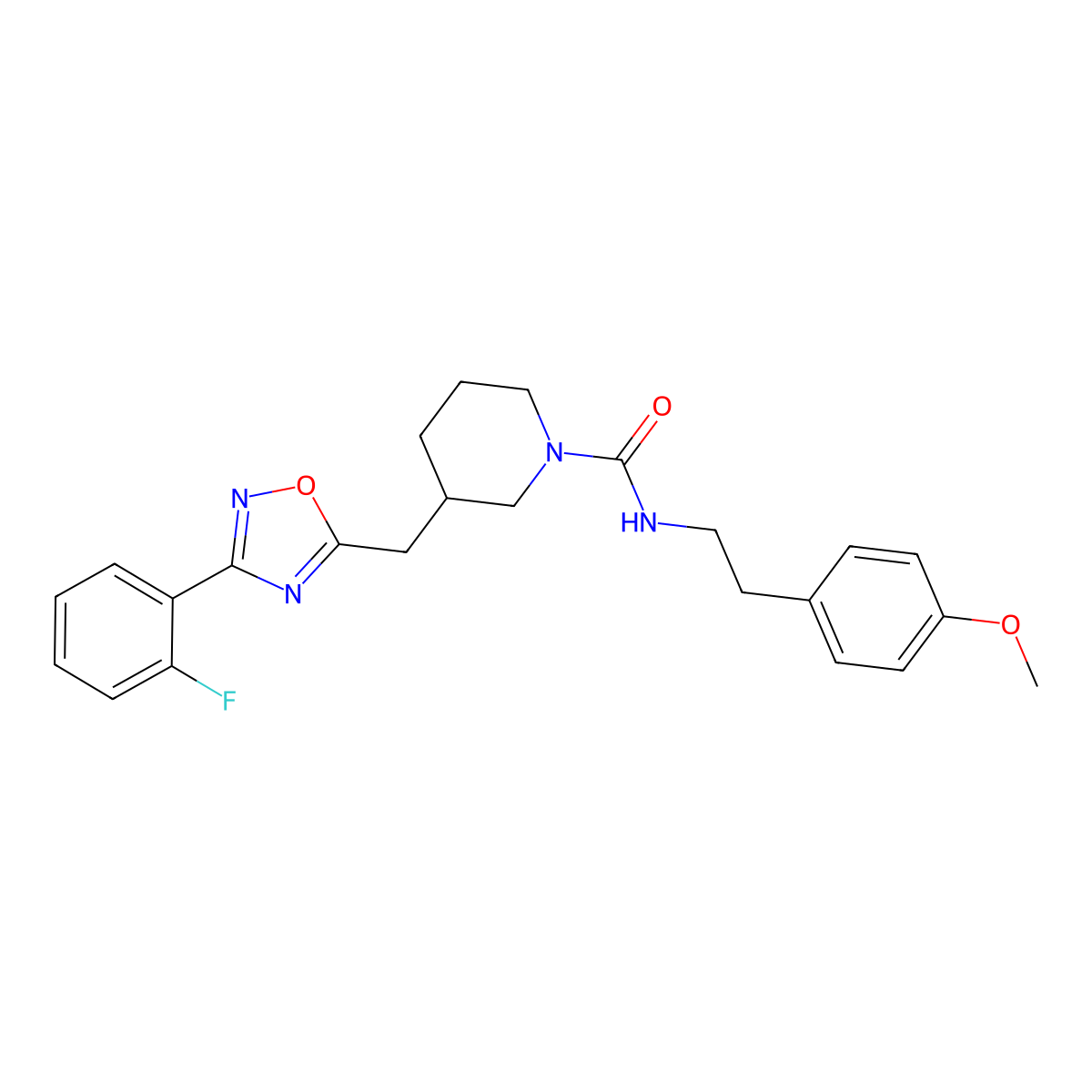3-((3-(2-fluorophenyl)-1,2,4-oxadiazol-5-yl)methyl)-N-(4-methoxyphenethyl)piperidine-1-carboxamide molecular structure, CAS 1705444-71-8