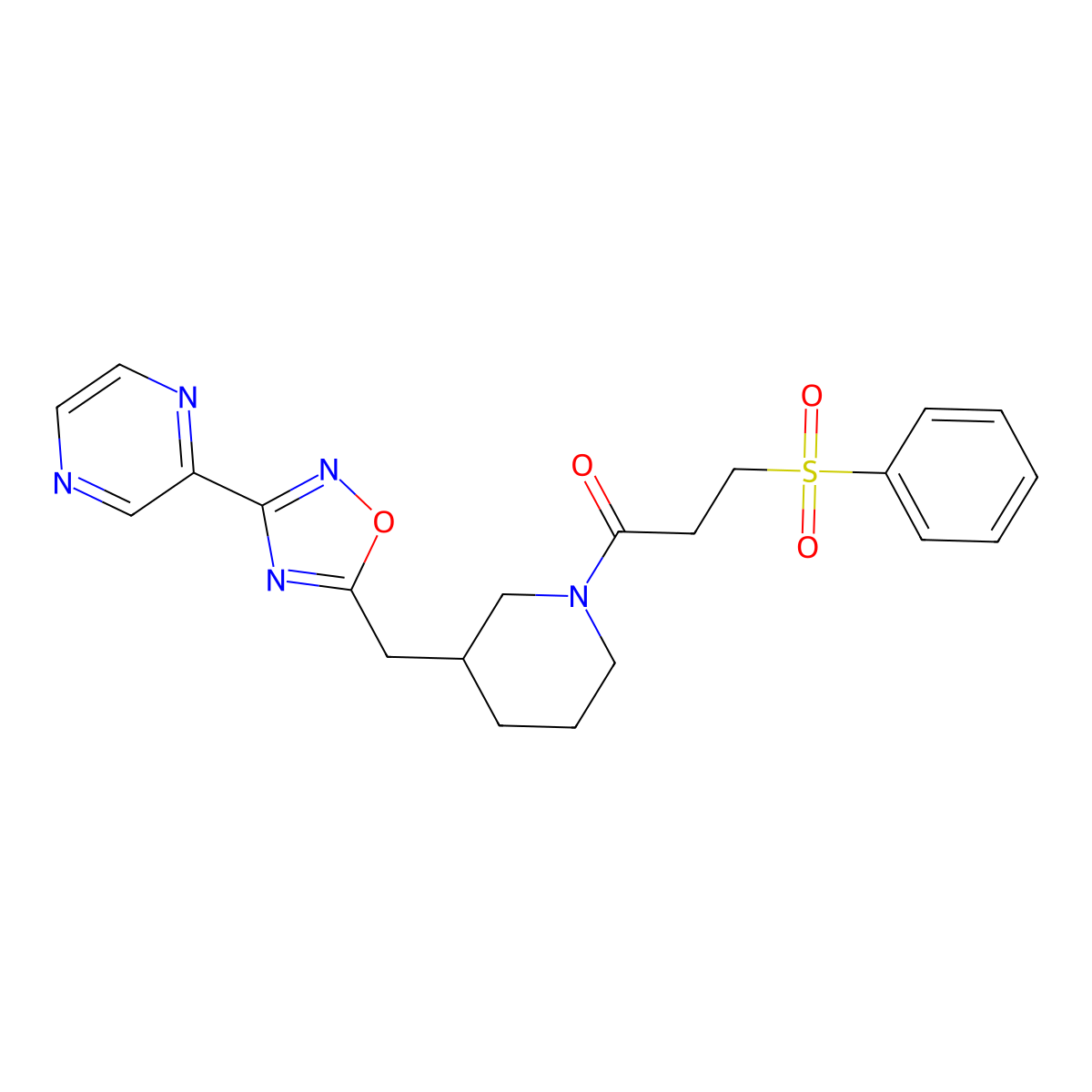 3-(Phenylsulfonyl)-1-(3-((3-(pyrazin-2-yl)-1,2,4-oxadiazol-5-yl)methyl)piperidin-1-yl)propan-1-one molecular structure, CAS 1705461-25-1