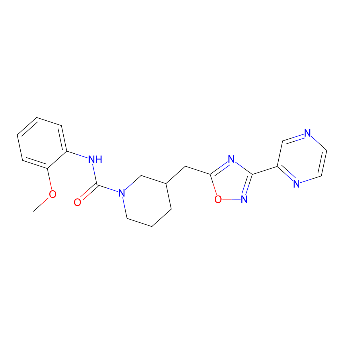 N-(2-methoxyphenyl)-3-{[3-(pyrazin-2-yl)-1,2,4-oxadiazol-5-yl]methyl}piperidine-1-carboxamide molecular structure, CAS 1705461-65-9