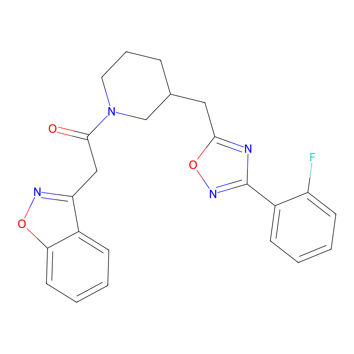 2-(Benzo[d]isoxazol-3-yl)-1-(3-((3-(2-fluorophenyl)-1,2,4-oxadiazol-5-yl)methyl)piperidin-1-yl)ethanone molecular structure, CAS 1705465-31-1