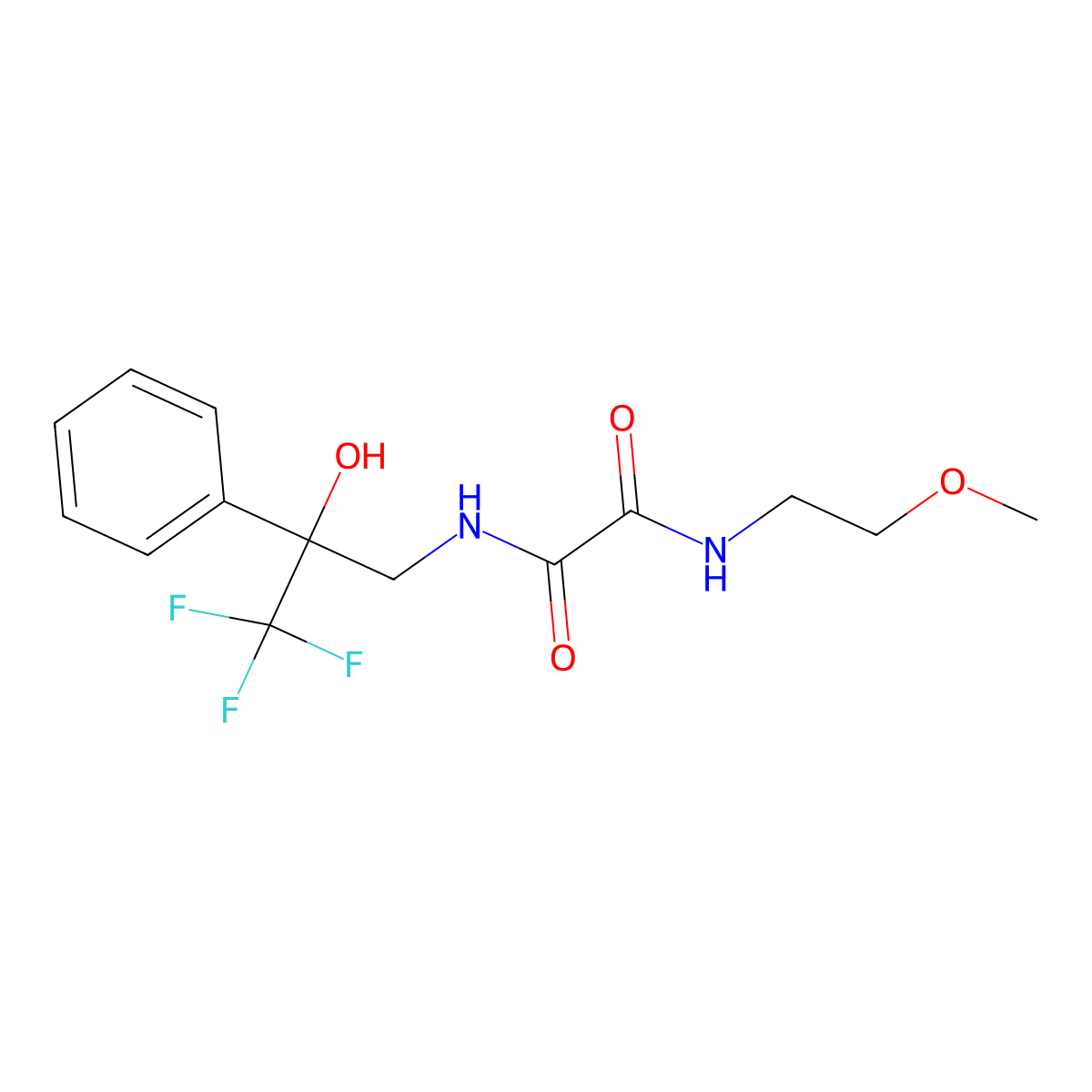 N1-(2-methoxyethyl)-N2-(3,3,3-trifluoro-2-hydroxy-2-phenylpropyl)oxalamide molecular structure, CAS 1705474-74-3