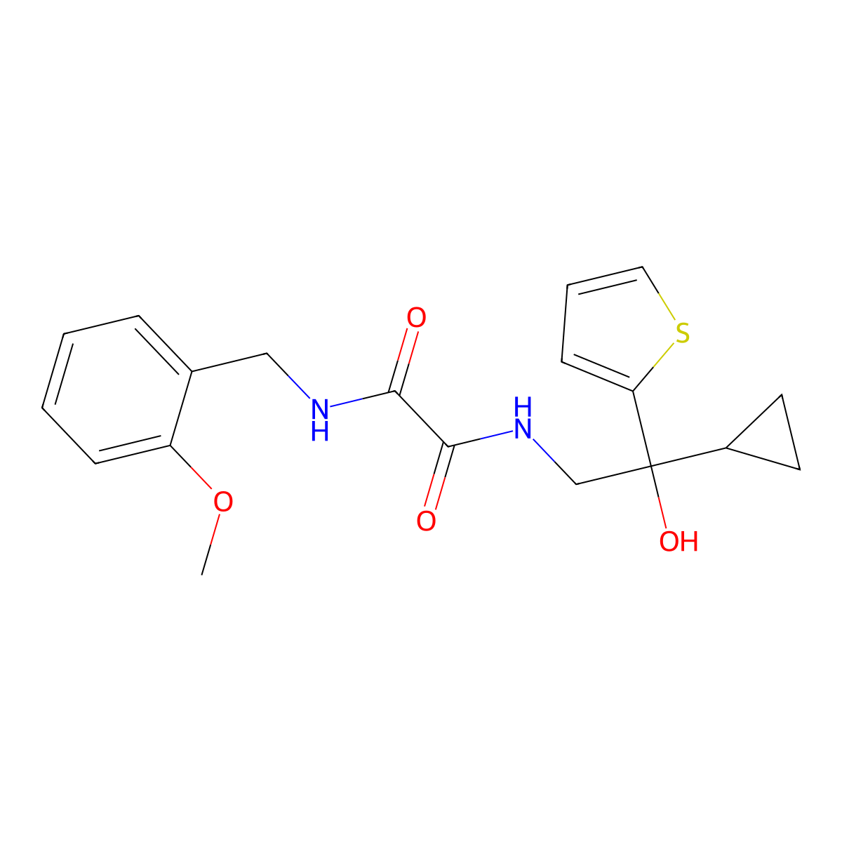 N1-(2-cyclopropyl-2-hydroxy-2-(thiophen-2-yl)ethyl)-N2-(2-methoxybenzyl)oxalamide molecular structure, CAS 1705474-90-3