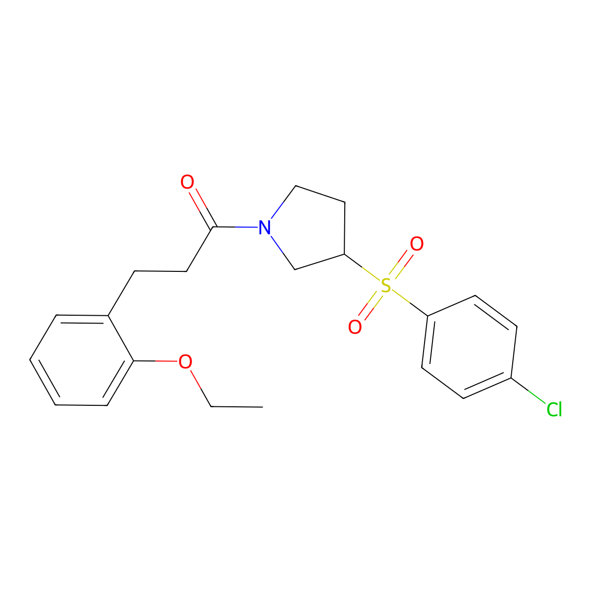 1-(3-((4-Chlorophenyl)sulfonyl)pyrrolidin-1-yl)-3-(2-ethoxyphenyl)propan-1-one molecular structure, CAS 1705476-29-4