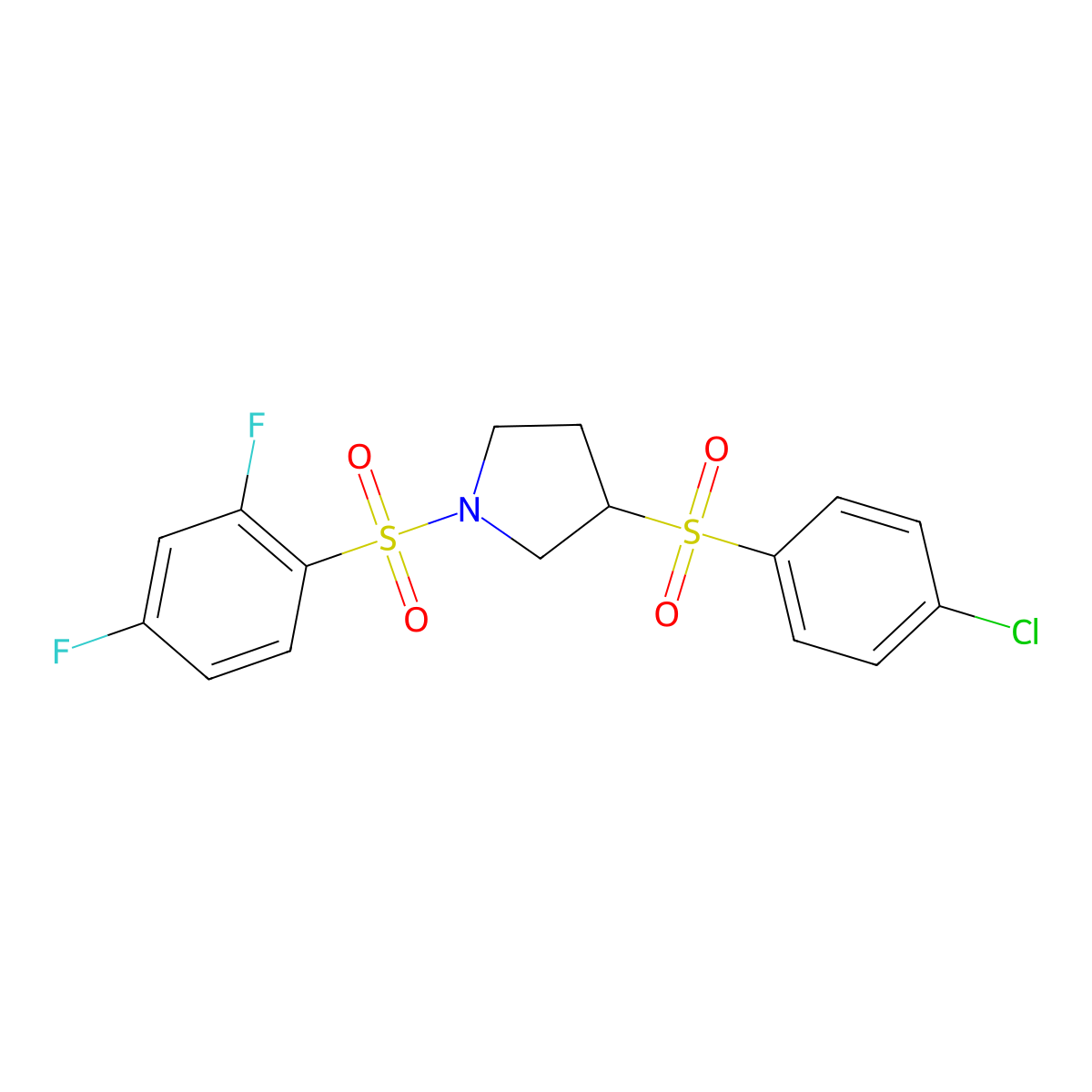 3-(4-Chlorobenzenesulfonyl)-1-(2,4-difluorobenzenesulfonyl)pyrrolidine molecular structure, CAS 1705476-78-3