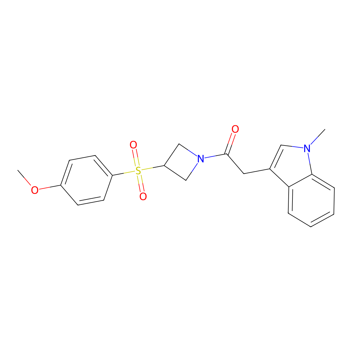 1-(3-((4-methoxyphenyl)sulfonyl)azetidin-1-yl)-2-(1-methyl-1H-indol-3-yl)ethanone molecular structure, CAS 1705478-04-1