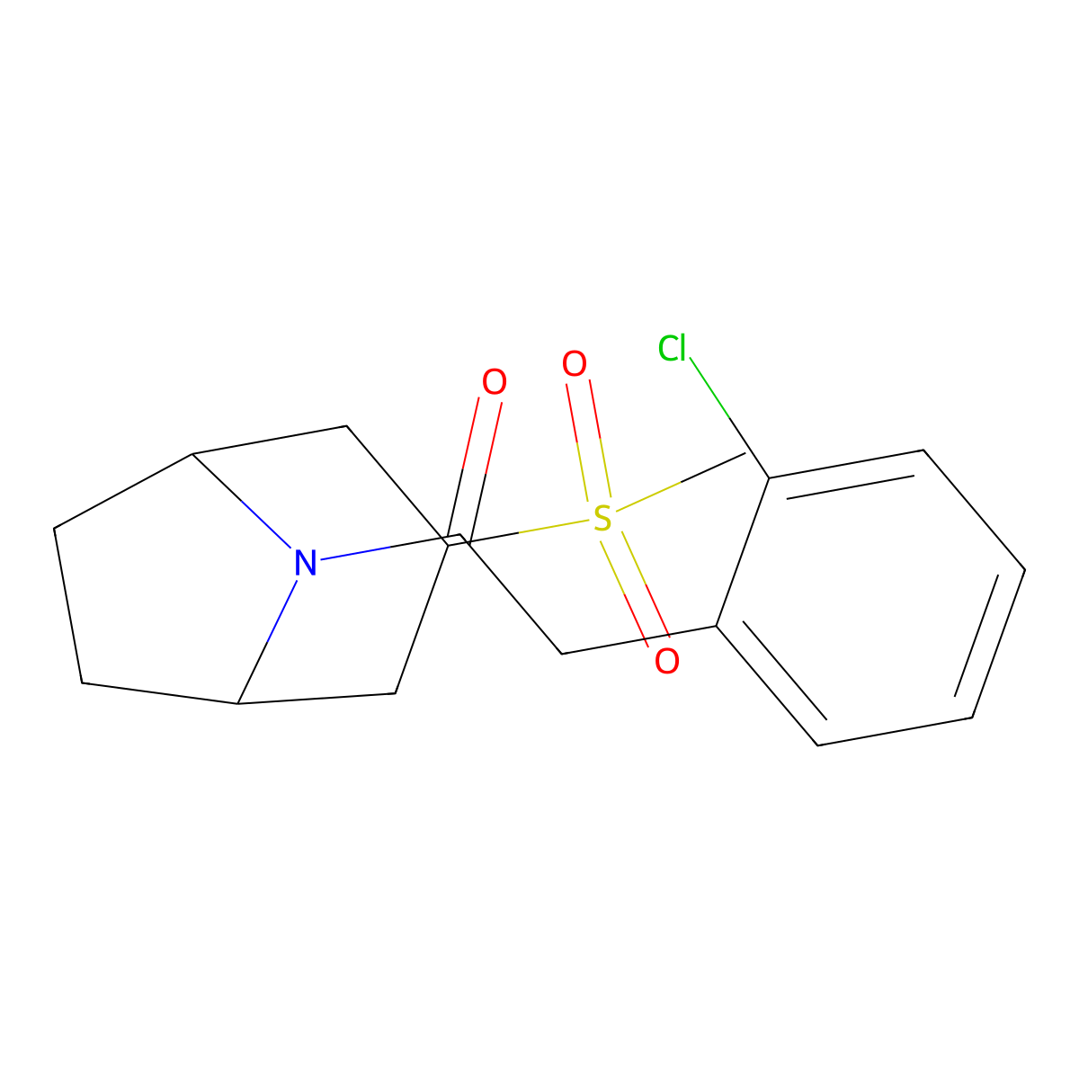 2-(2-chlorophenyl)-1-((1R,5S)-3-(methylsulfonyl)-8-azabicyclo[3.2.1]octan-8-yl)ethanone molecular structure, CAS 1705483-00-6