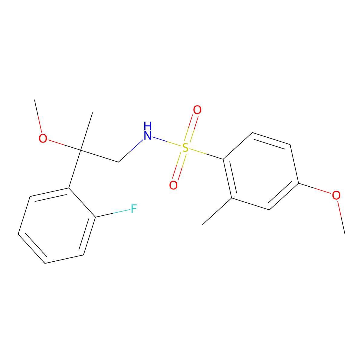 N-(2-(2-fluorophenyl)-2-methoxypropyl)-4-methoxy-2-methylbenzenesulfonamide molecular structure, CAS 1705485-47-7