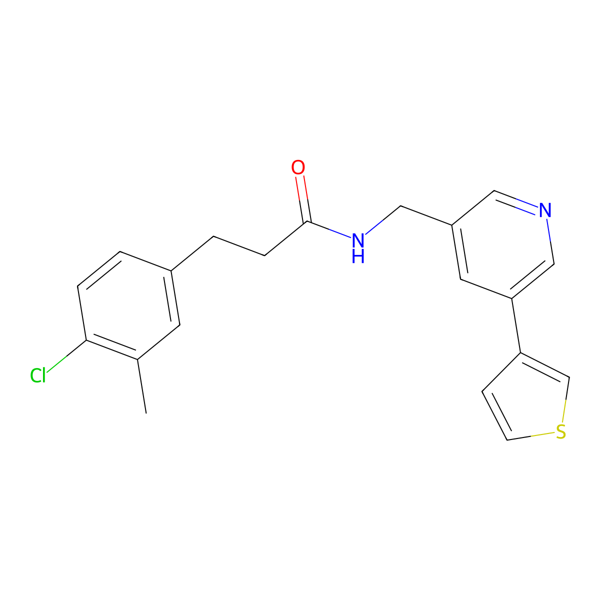 3-(4-chloro-3-methylphenyl)-N-((5-(thiophen-3-yl)pyridin-3-yl)methyl)propanamide molecular structure, CAS 1705496-18-9