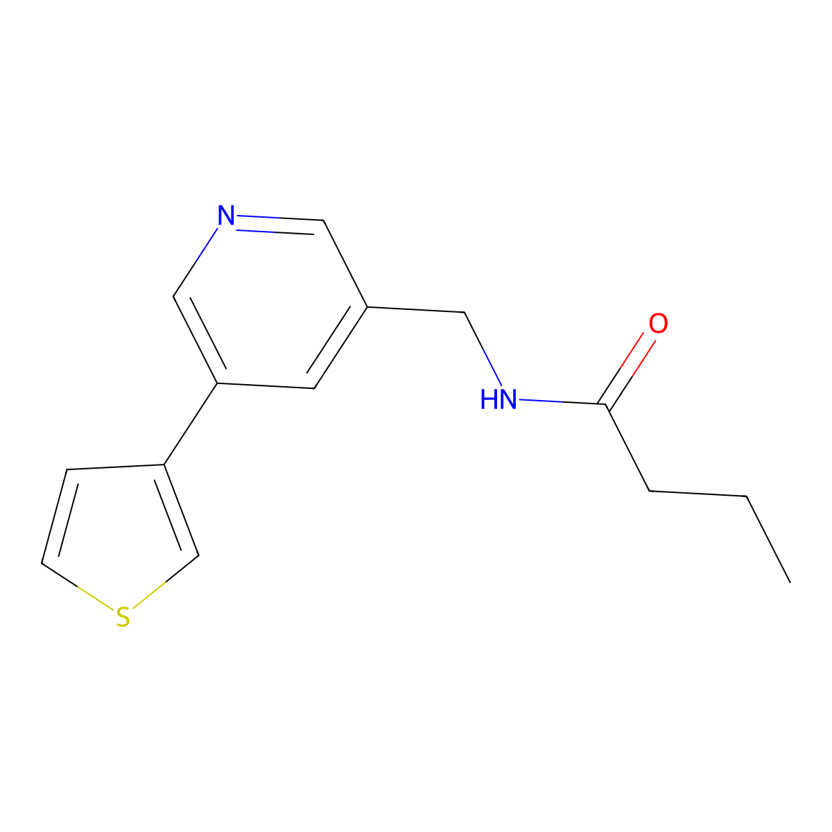 N-((5-(thiophen-3-yl)pyridin-3-yl)methyl)butyramide molecular structure, CAS 1705496-35-0