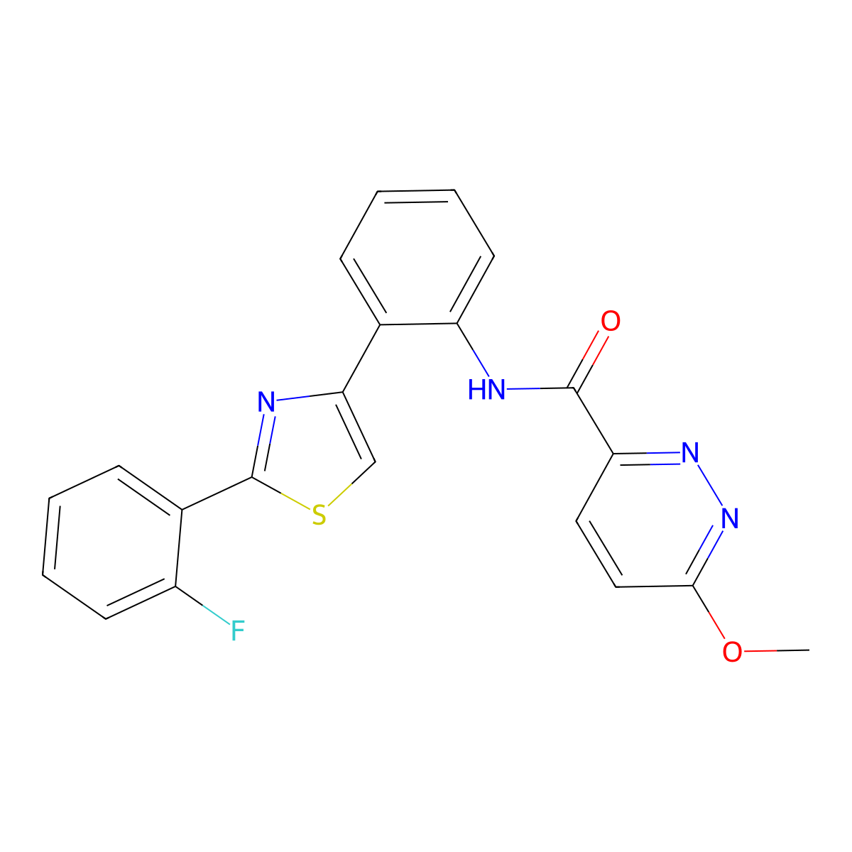 N-(2-(2-(2-fluorophenyl)thiazol-4-yl)phenyl)-6-methoxypyridazine-3-carboxamide molecular structure, CAS 1705499-83-7