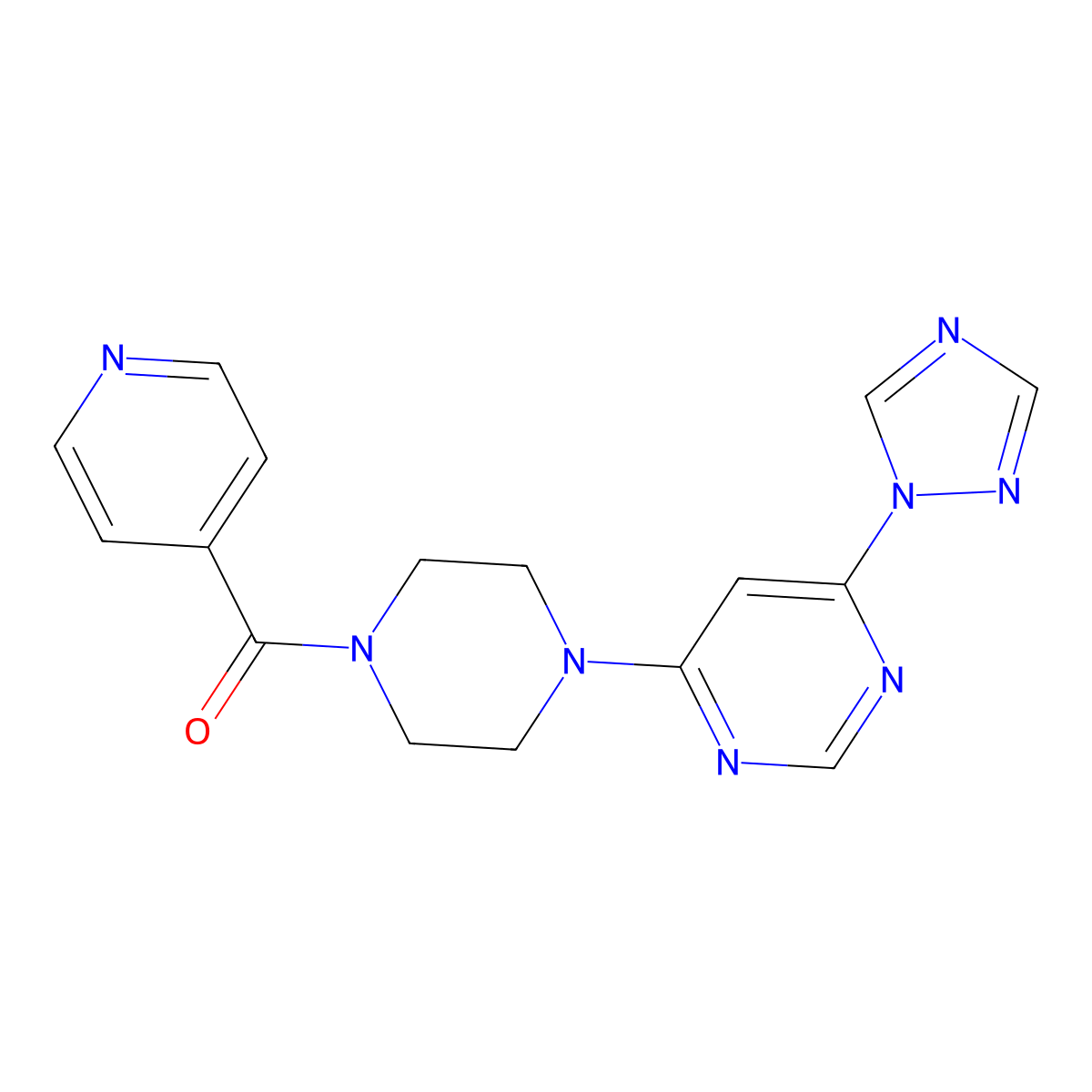 (4-(6-(1H-1,2,4-triazol-1-yl)pyrimidin-4-yl)piperazin-1-yl)(pyridin-4-yl)methanone molecular structure, CAS 1705500-06-6