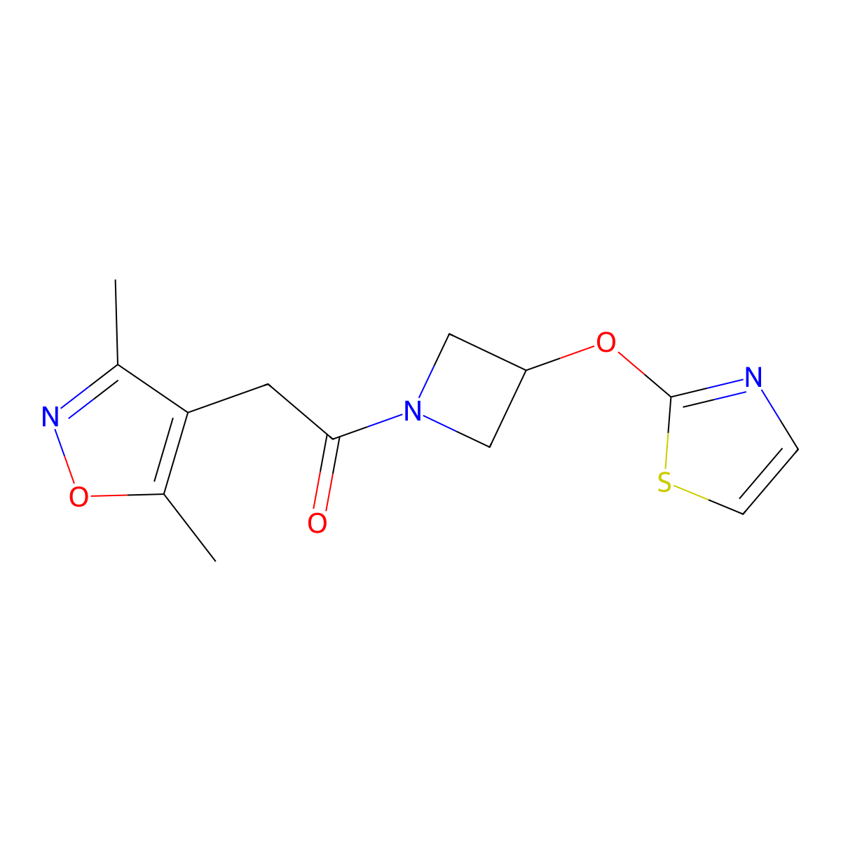 2-(3,5-Dimethylisoxazol-4-yl)-1-(3-(thiazol-2-yloxy)azetidin-1-yl)ethanone molecular structure, CAS 1705500-42-0