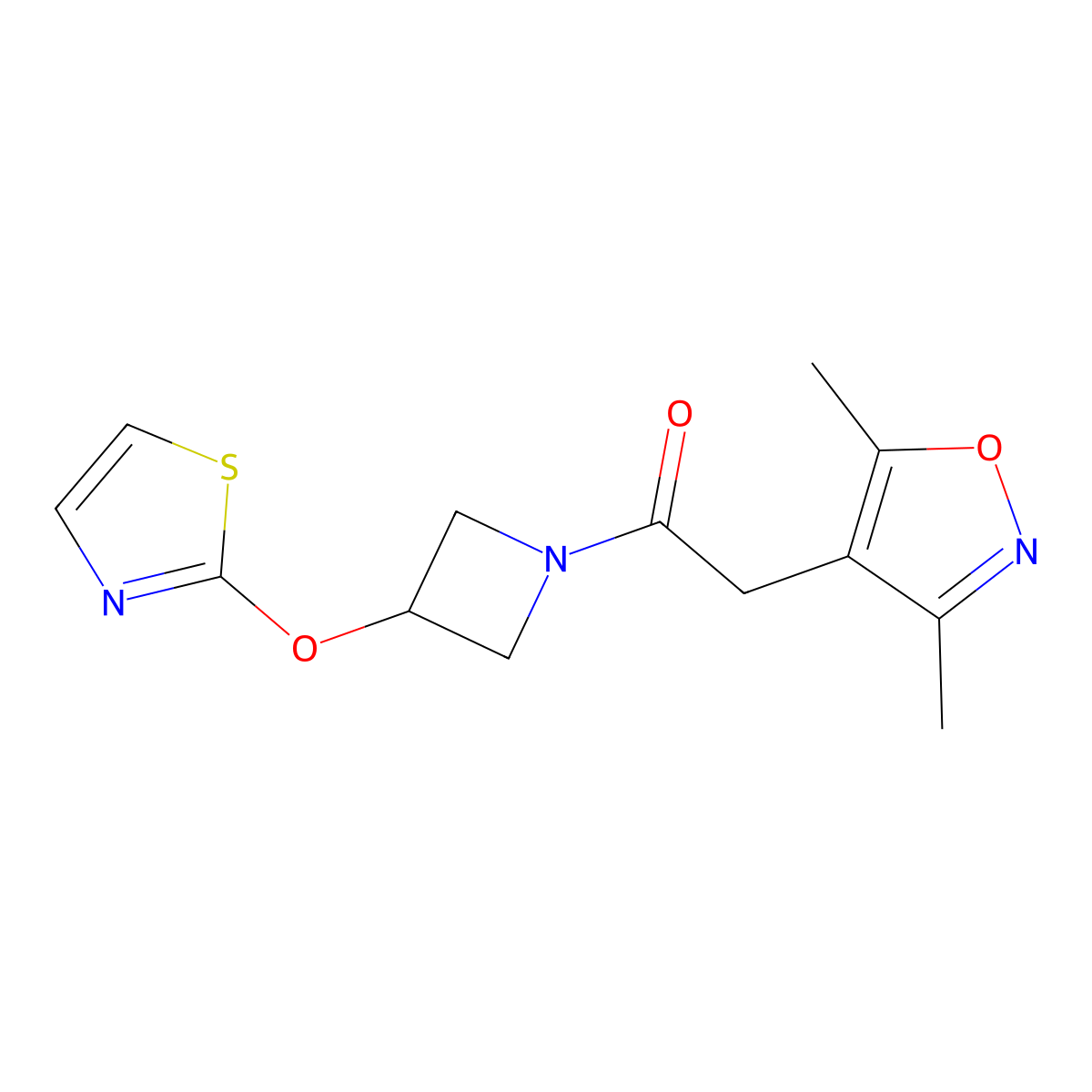 2-(3,5-Dimethylisoxazol-4-yl)-1-(3-(thiazol-2-yloxy)azetidin-1-yl)ethanone molecular structure, CAS 1705500-42-0