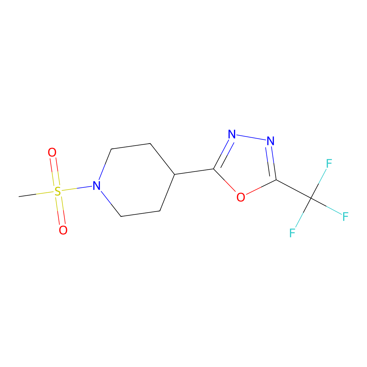 1-Methanesulfonyl-4-[5-(trifluoromethyl)-1,3,4-oxadiazol-2-yl]piperidine molecular structure, CAS 1705501-55-8