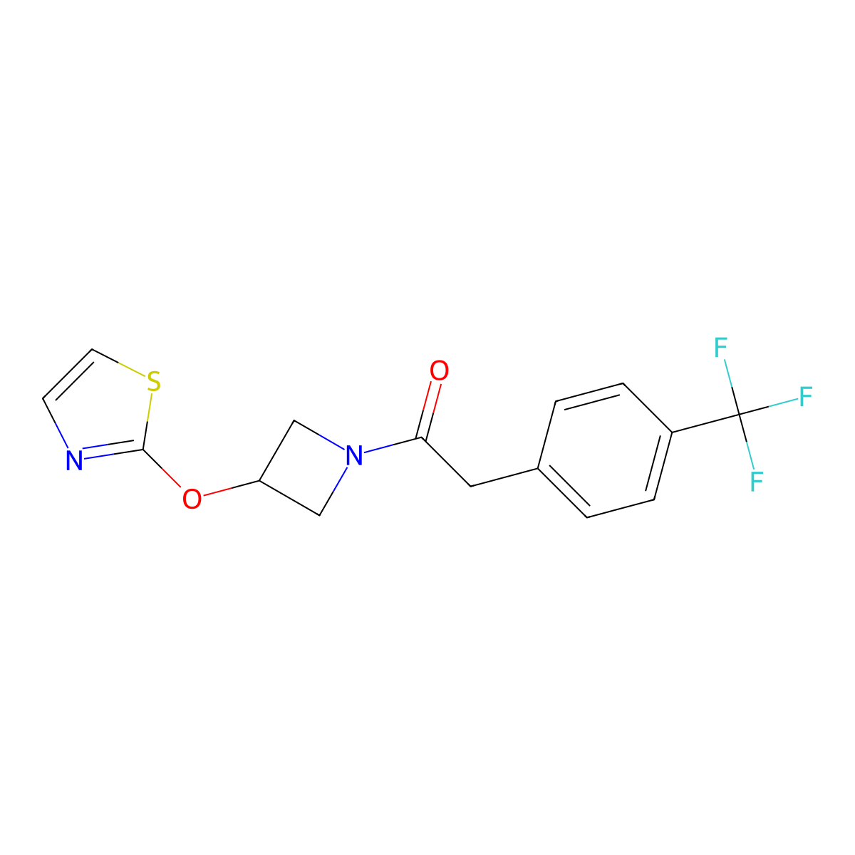 1-(3-(Thiazol-2-yloxy)azetidin-1-yl)-2-(4-(trifluoromethyl)phenyl)ethanone molecular structure, CAS 1705501-57-0
