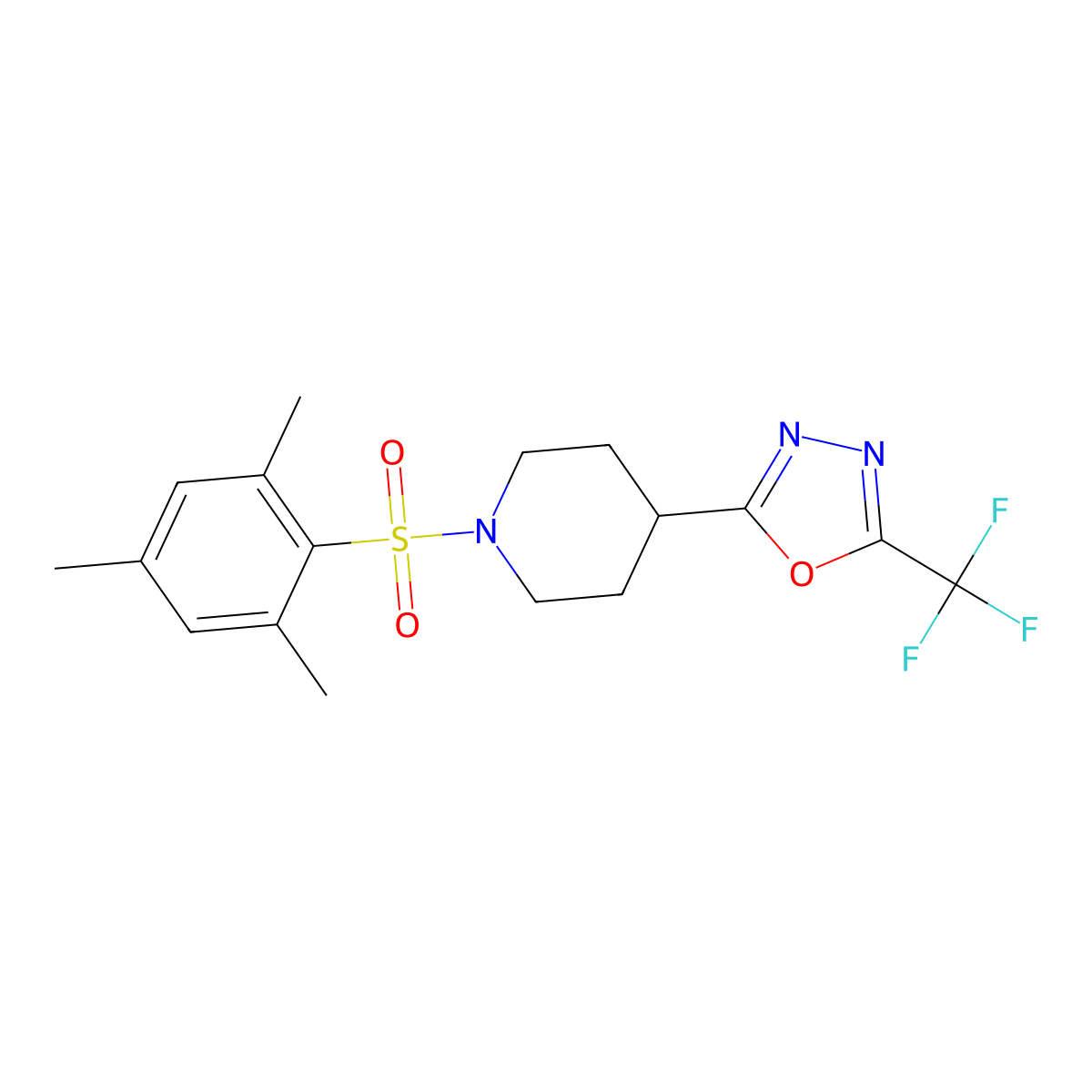 2-(1-(Mesitylsulfonyl)piperidin-4-yl)-5-(trifluoromethyl)-1,3,4-oxadiazole molecular structure, CAS 1705501-62-7