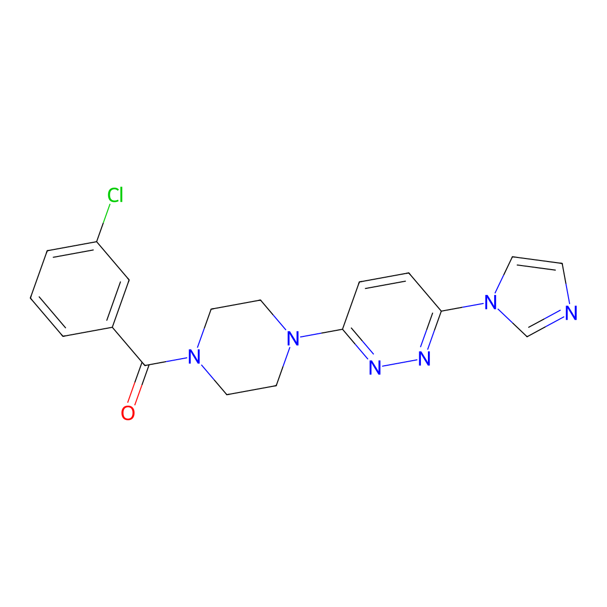(4-(6-(1H-imidazol-1-yl)pyridazin-3-yl)piperazin-1-yl)(3-chlorophenyl)methanone molecular structure, CAS 1705503-01-0