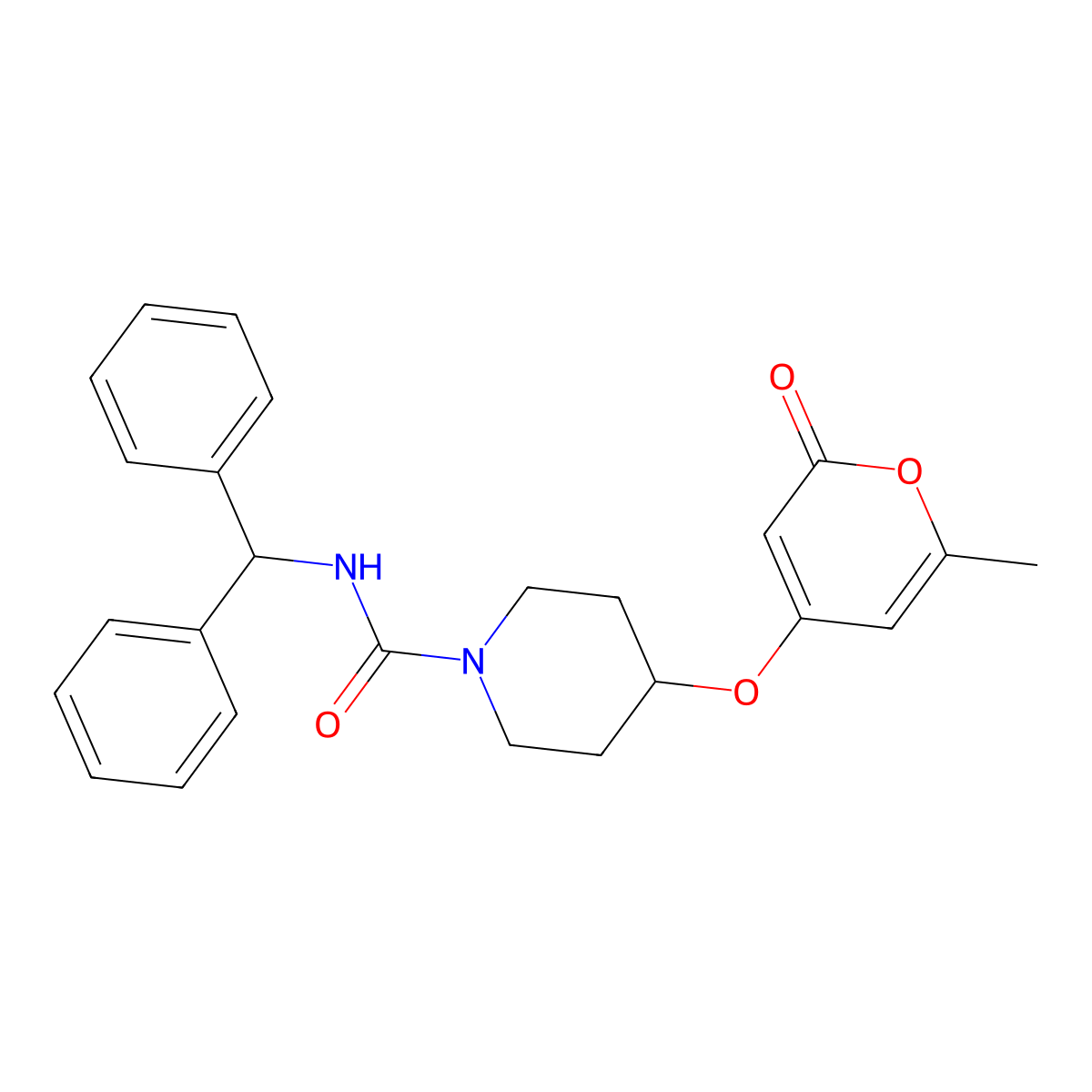 N-benzhydryl-4-((6-methyl-2-oxo-2H-pyran-4-yl)oxy)piperidine-1-carboxamide molecular structure, CAS 1705504-36-4