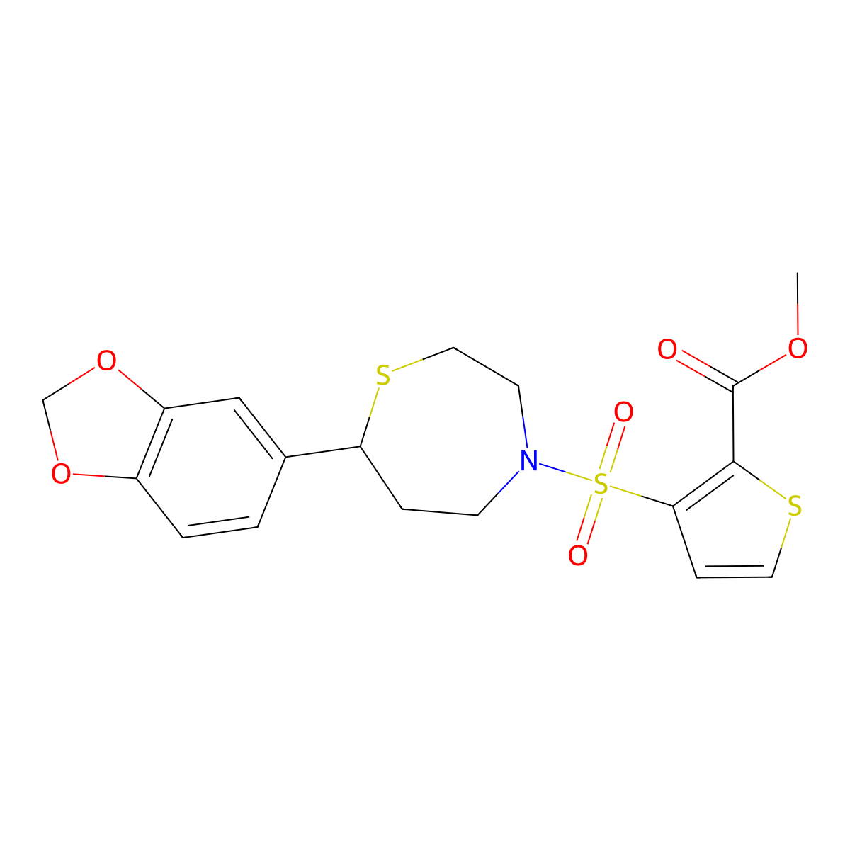 Methyl 3-((7-(benzo[d][1,3]dioxol-5-yl)-1,4-thiazepan-4-yl)sulfonyl)thiophene-2-carboxylate molecular structure, CAS 1705506-53-1