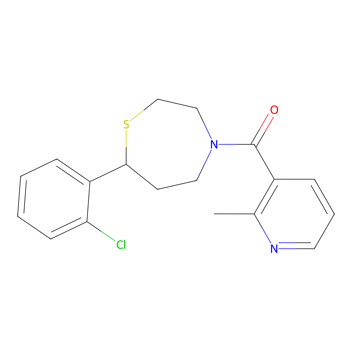 (7-(2-Chlorophenyl)-1,4-thiazepan-4-yl)(2-methylpyridin-3-yl)methanone molecular structure, CAS 1705507-01-2