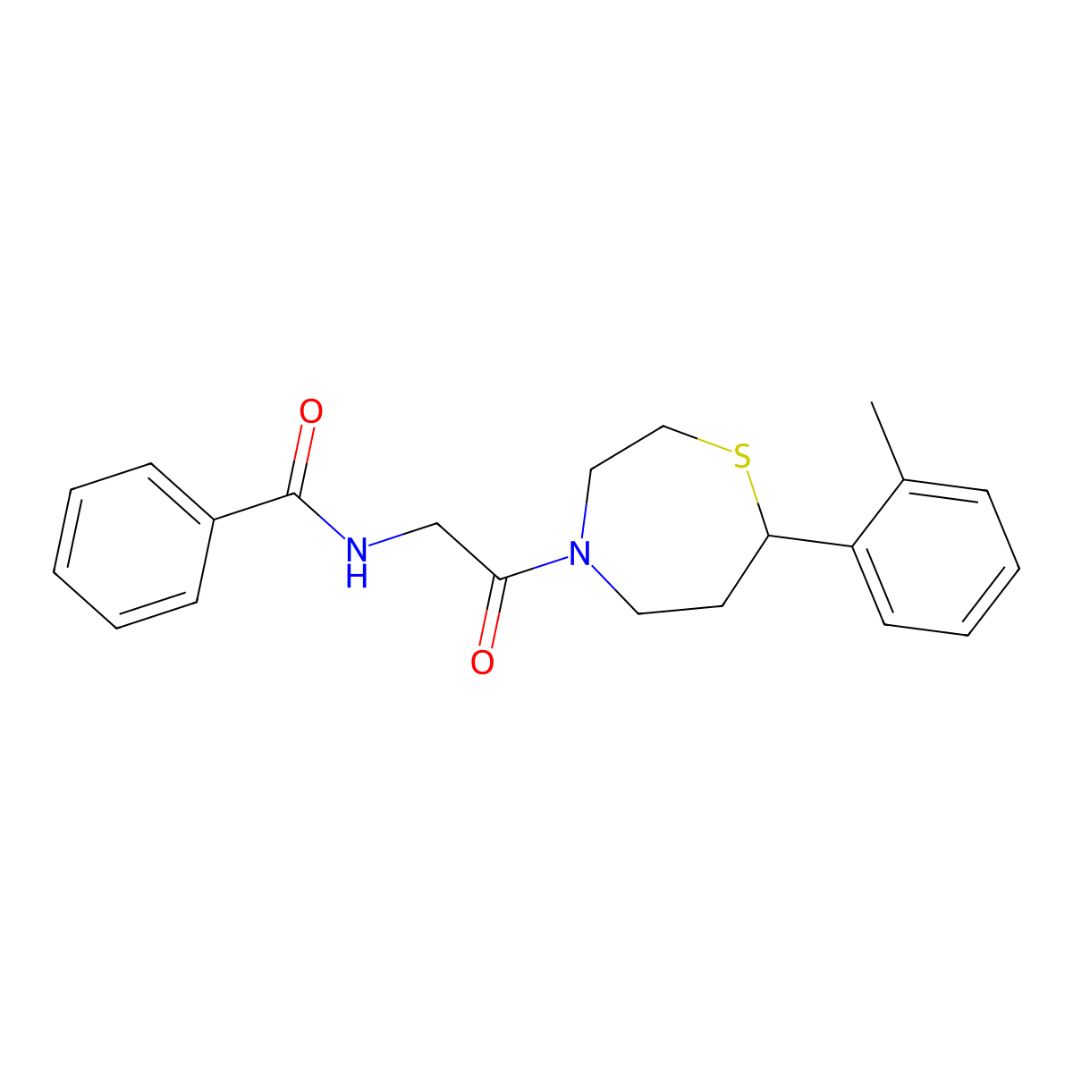 N-(2-oxo-2-(7-(o-tolyl)-1,4-thiazepan-4-yl)ethyl)benzamide molecular structure, CAS 1705507-03-4