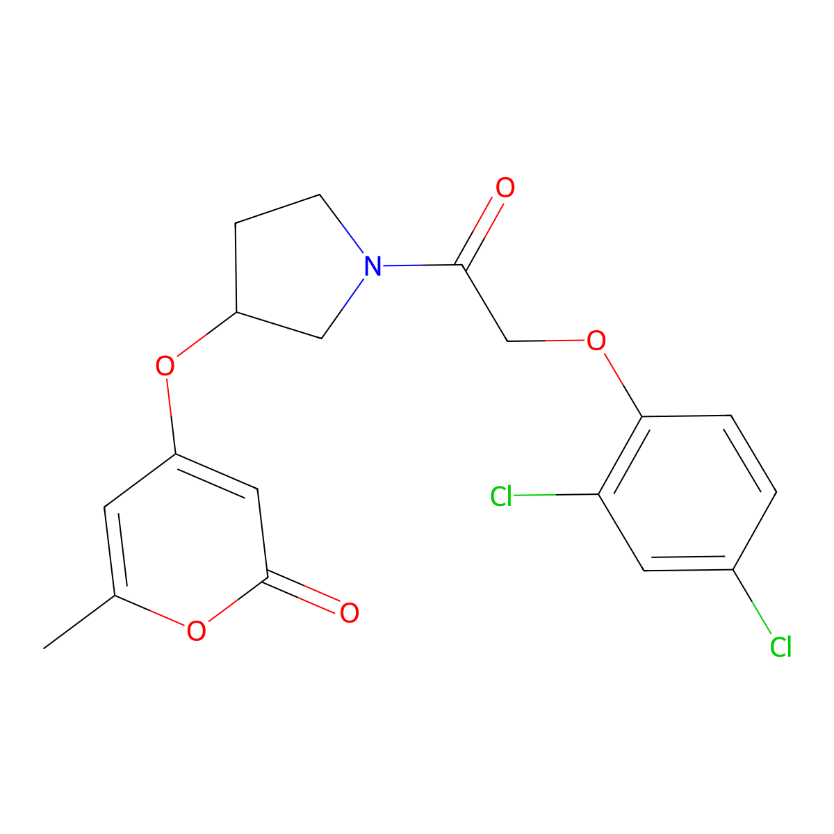 4-((1-(2-(2,4-dichlorophenoxy)acetyl)pyrrolidin-3-yl)oxy)-6-methyl-2H-pyran-2-one molecular structure, CAS 1705507-60-3