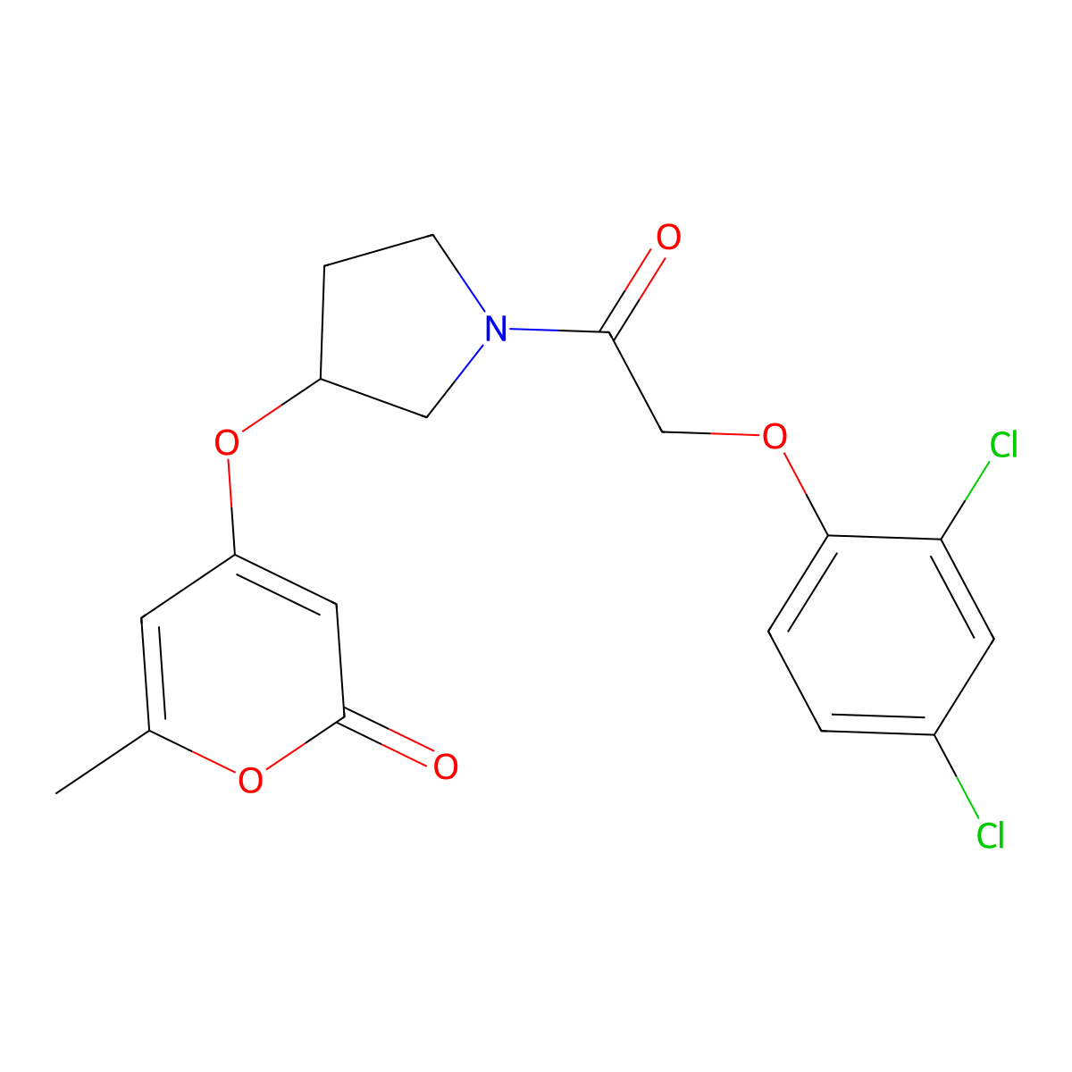 4-((1-(2-(2,4-dichlorophenoxy)acetyl)pyrrolidin-3-yl)oxy)-6-methyl-2H-pyran-2-one molecular structure, CAS 1705507-60-3