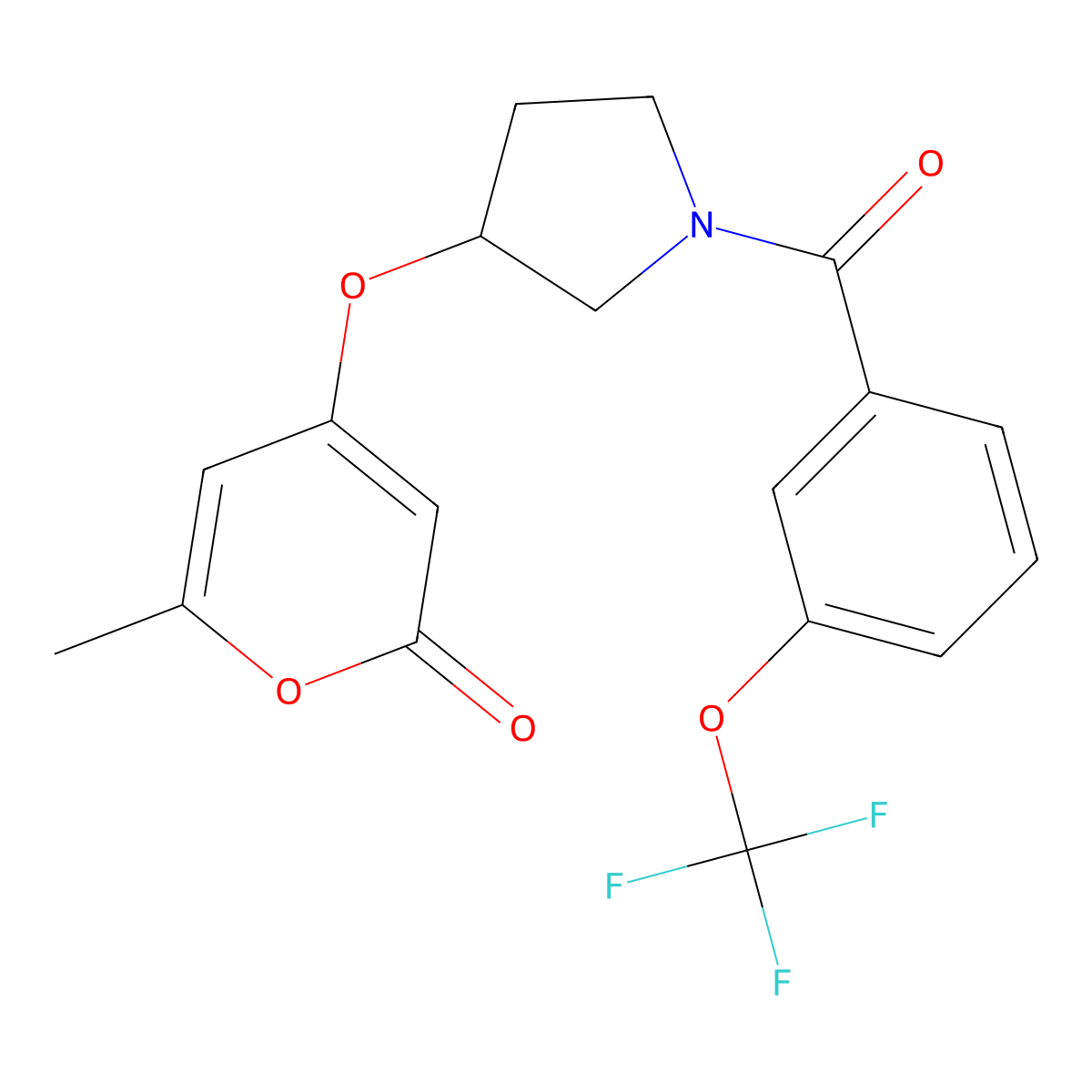 6-methyl-4-({1-[3-(trifluoromethoxy)benzoyl]pyrrolidin-3-yl}oxy)-2H-pyran-2-one molecular structure, CAS 1705507-66-9