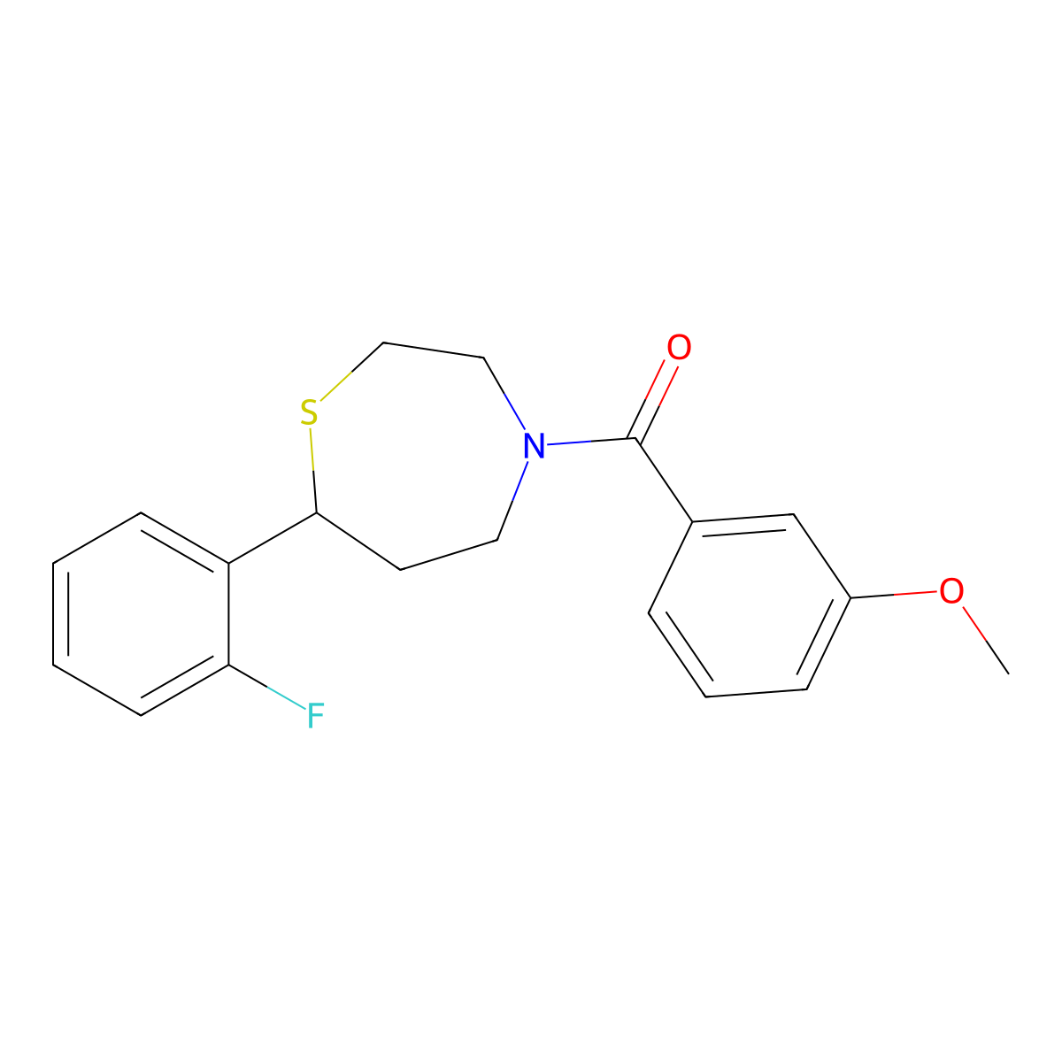 (7-(2-Fluorophenyl)-1,4-thiazepan-4-yl)(3-methoxyphenyl)methanone molecular structure, CAS 1705507-93-2