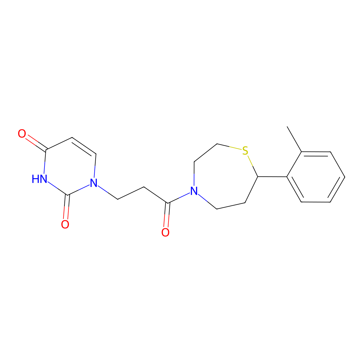 1-(3-oxo-3-(7-(o-tolyl)-1,4-thiazepan-4-yl)propyl)pyrimidine-2,4(1H,3H)-dione molecular structure, CAS 1705508-45-7