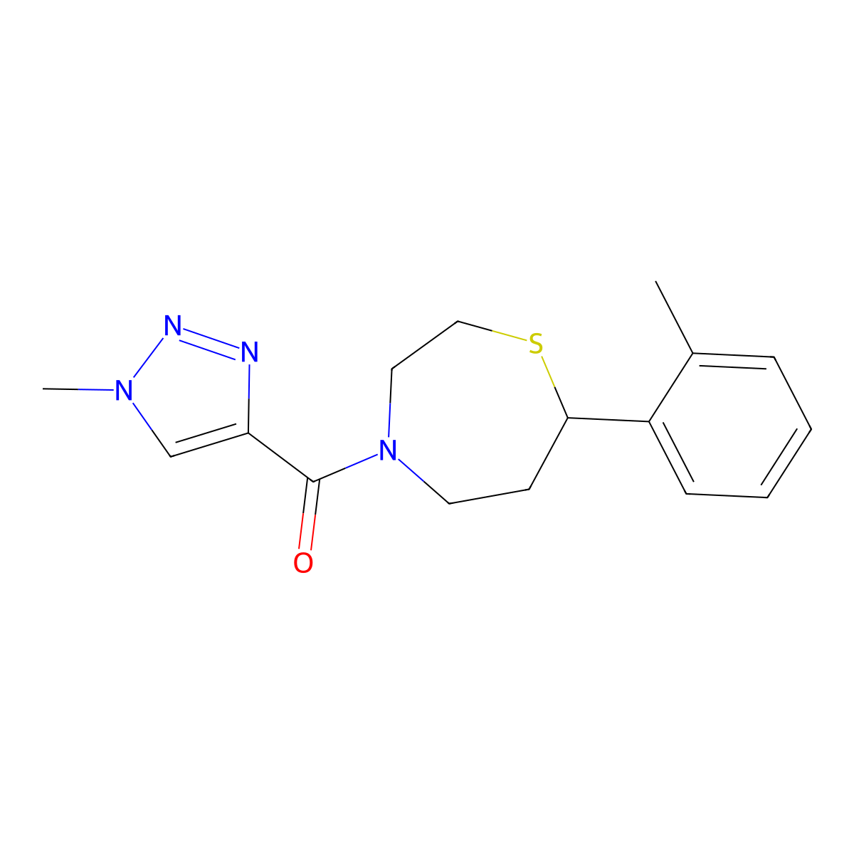 (1-methyl-1H-1,2,3-triazol-4-yl)(7-(o-tolyl)-1,4-thiazepan-4-yl)methanone molecular structure, CAS 1705509-49-4
