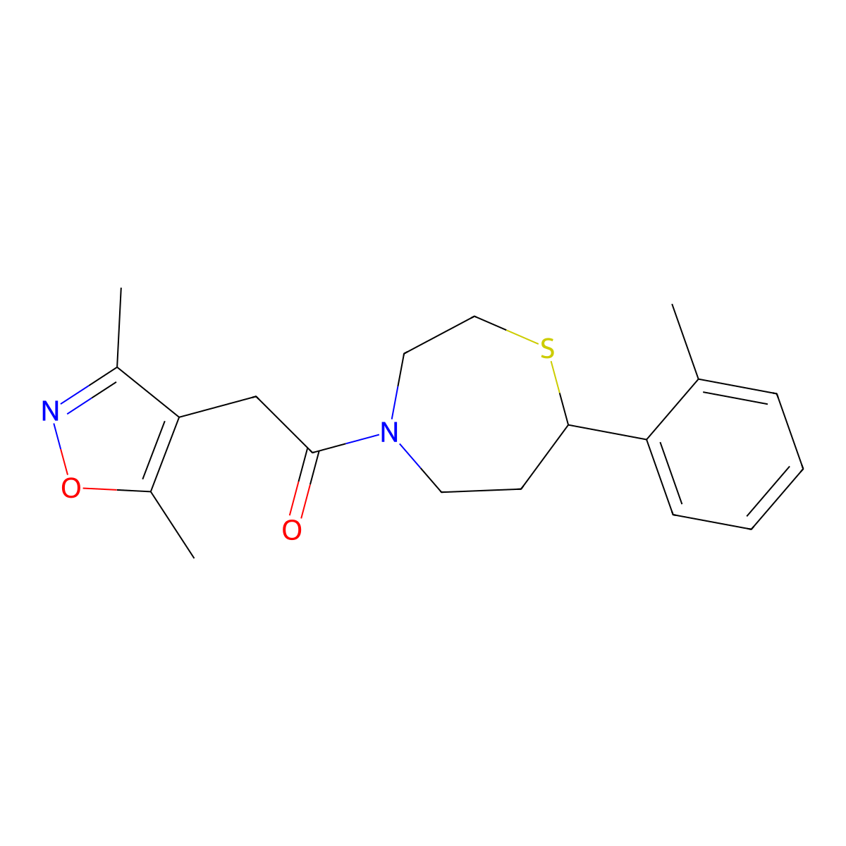 2-(3,5-Dimethylisoxazol-4-yl)-1-(7-(o-tolyl)-1,4-thiazepan-4-yl)ethanone molecular structure, CAS 1705509-54-1