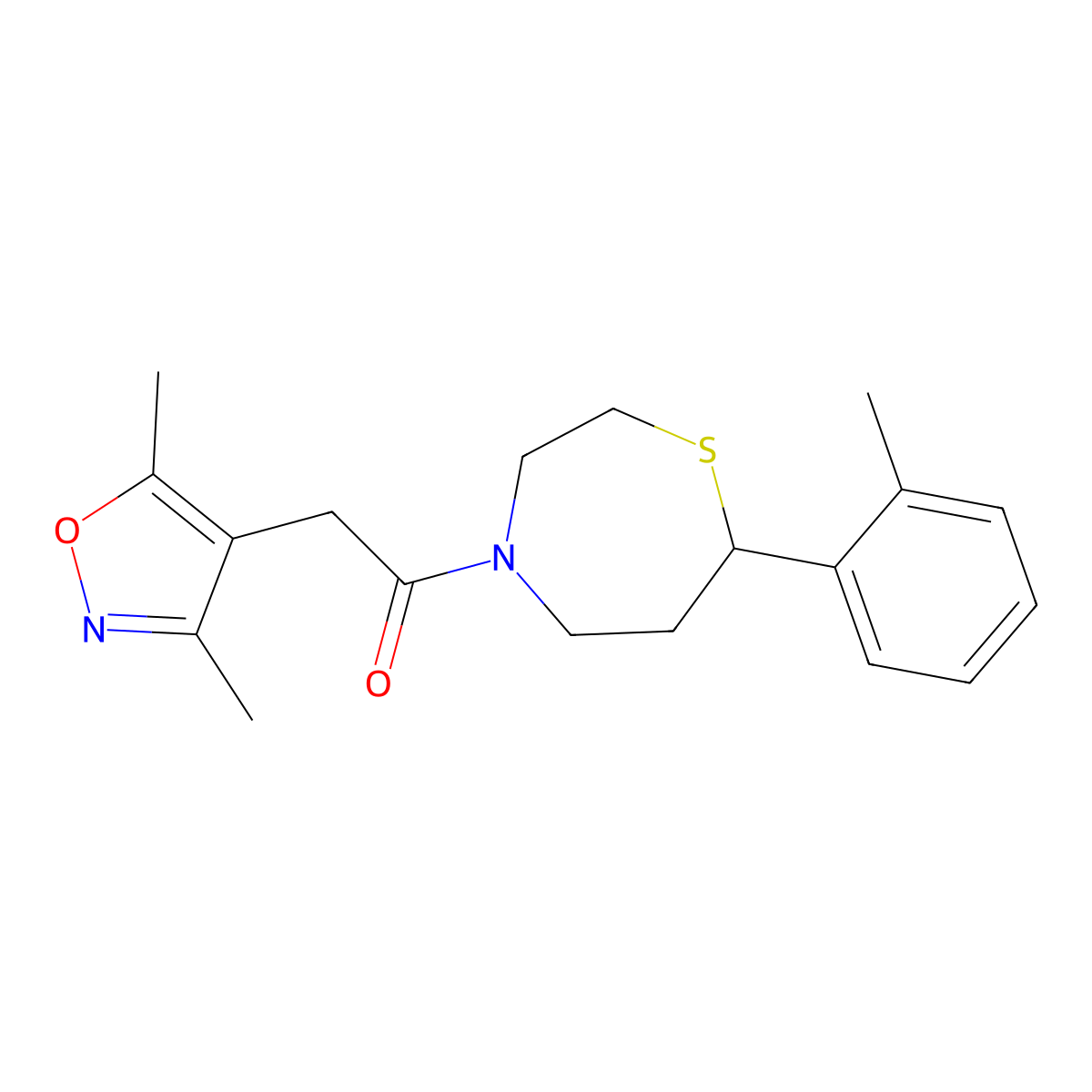 2-(3,5-Dimethylisoxazol-4-yl)-1-(7-(o-tolyl)-1,4-thiazepan-4-yl)ethanone molecular structure, CAS 1705509-54-1