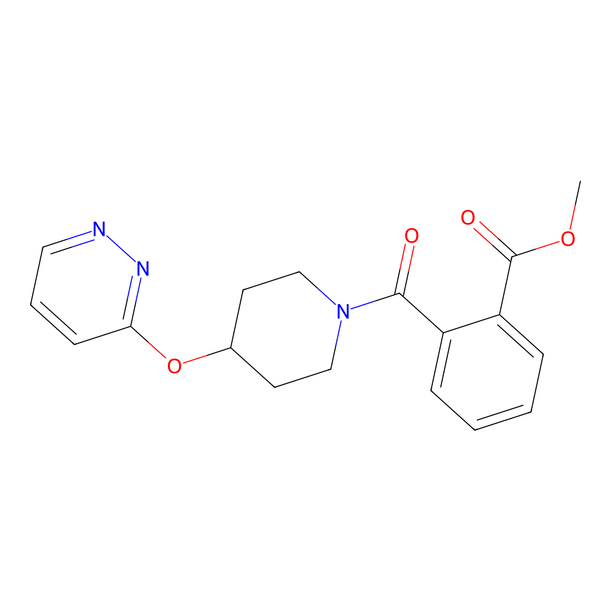 Methyl 2-[4-(pyridazin-3-yloxy)piperidine-1-carbonyl]benzoate molecular structure, CAS 1705509-84-7