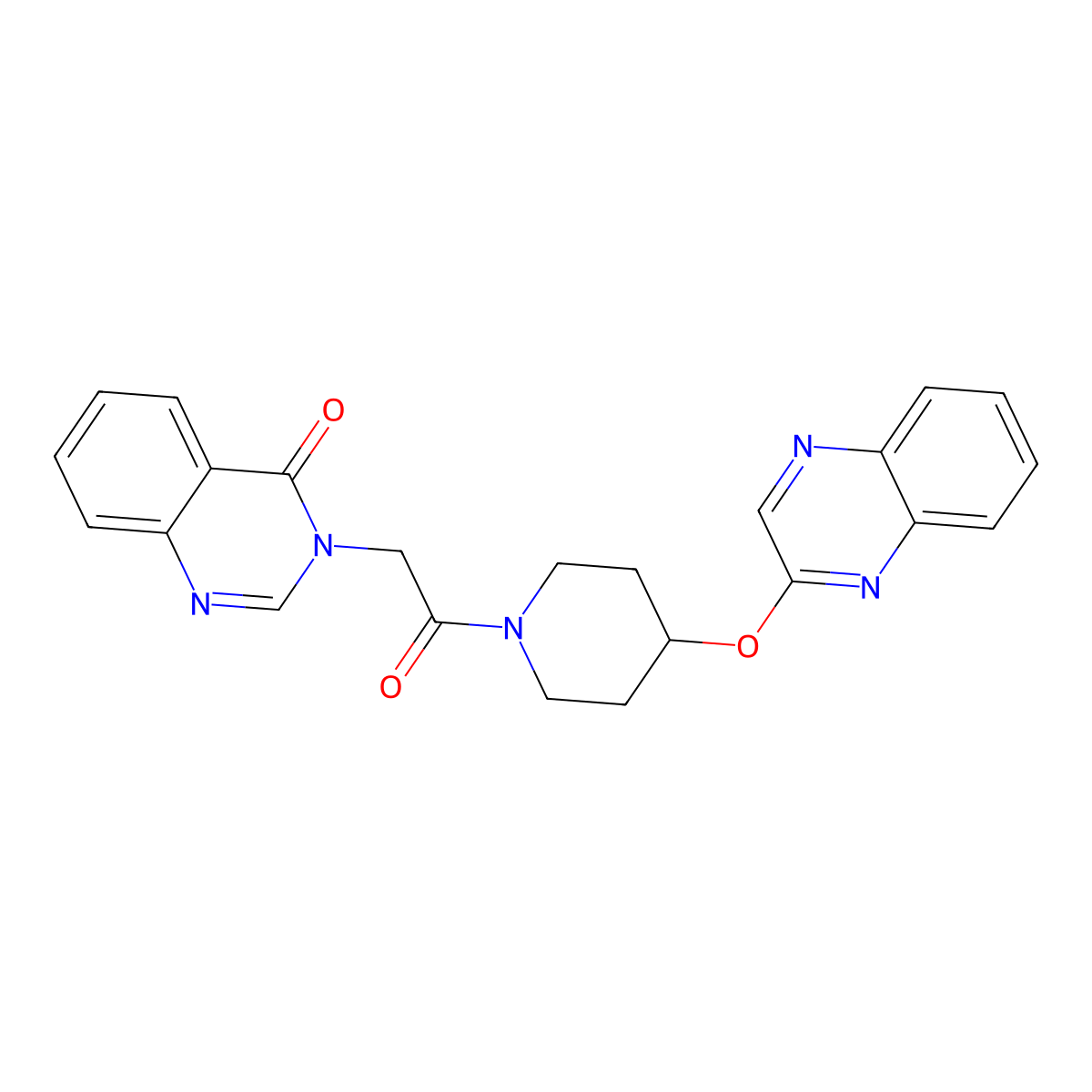 3-(2-oxo-2-(4-(quinoxalin-2-yloxy)piperidin-1-yl)ethyl)quinazolin-4(3H)-one molecular structure, CAS 1705510-40-2