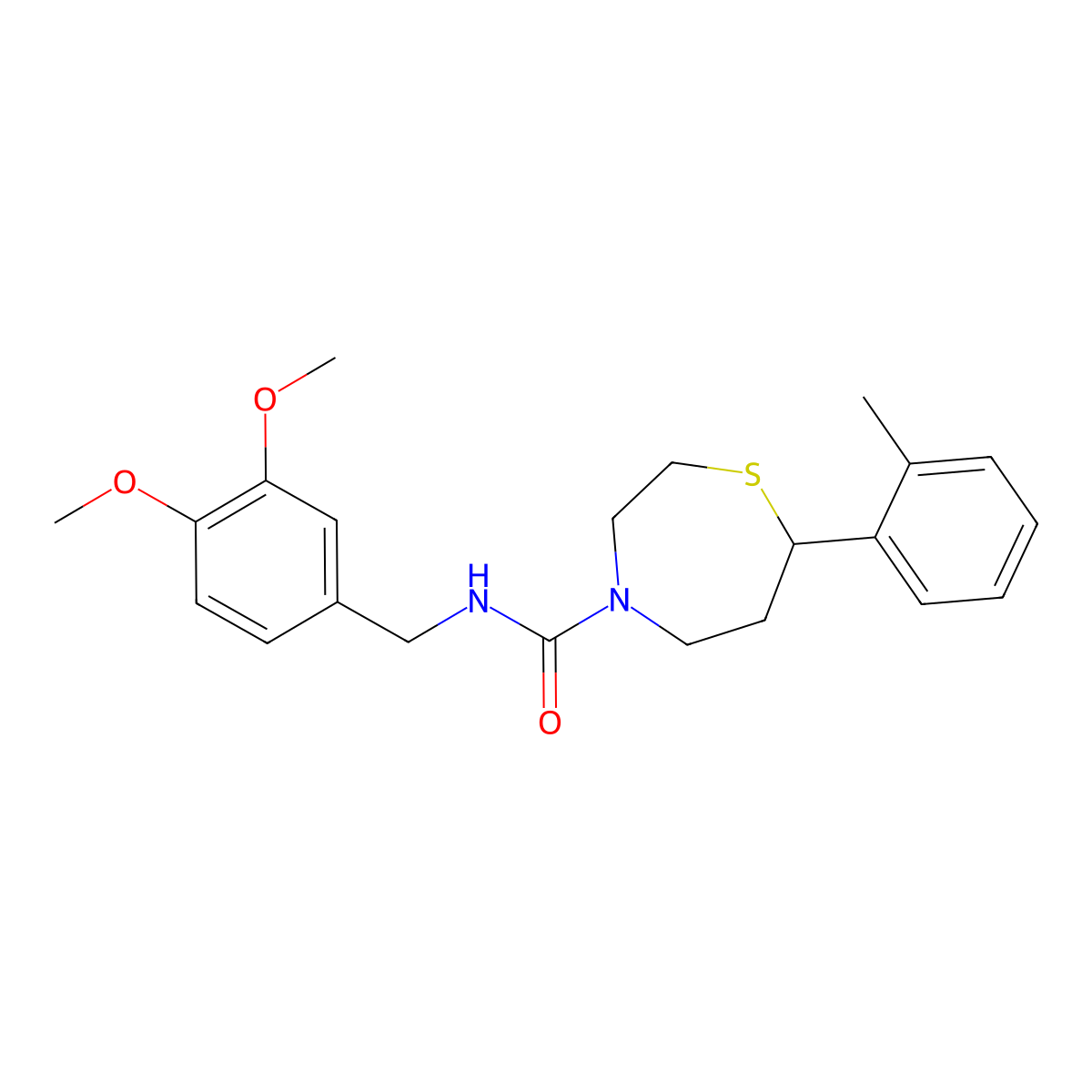 N-(3,4-dimethoxybenzyl)-7-(o-tolyl)-1,4-thiazepane-4-carboxamide molecular structure, CAS 1705510-87-7