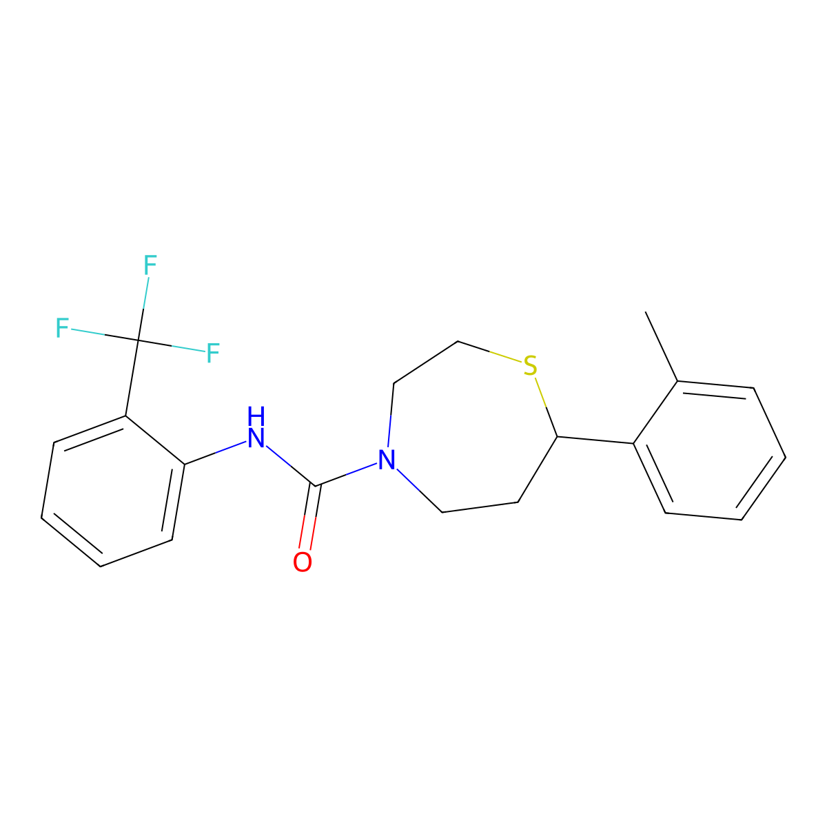 7-(o-tolyl)-N-(2-(trifluoromethyl)phenyl)-1,4-thiazepane-4-carboxamide molecular structure, CAS 1705510-95-7
