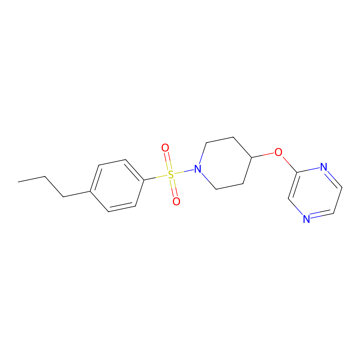 2-{[1-(4-Propylbenzenesulfonyl)piperidin-4-yl]oxy}pyrazine molecular structure, CAS 1705511-12-1