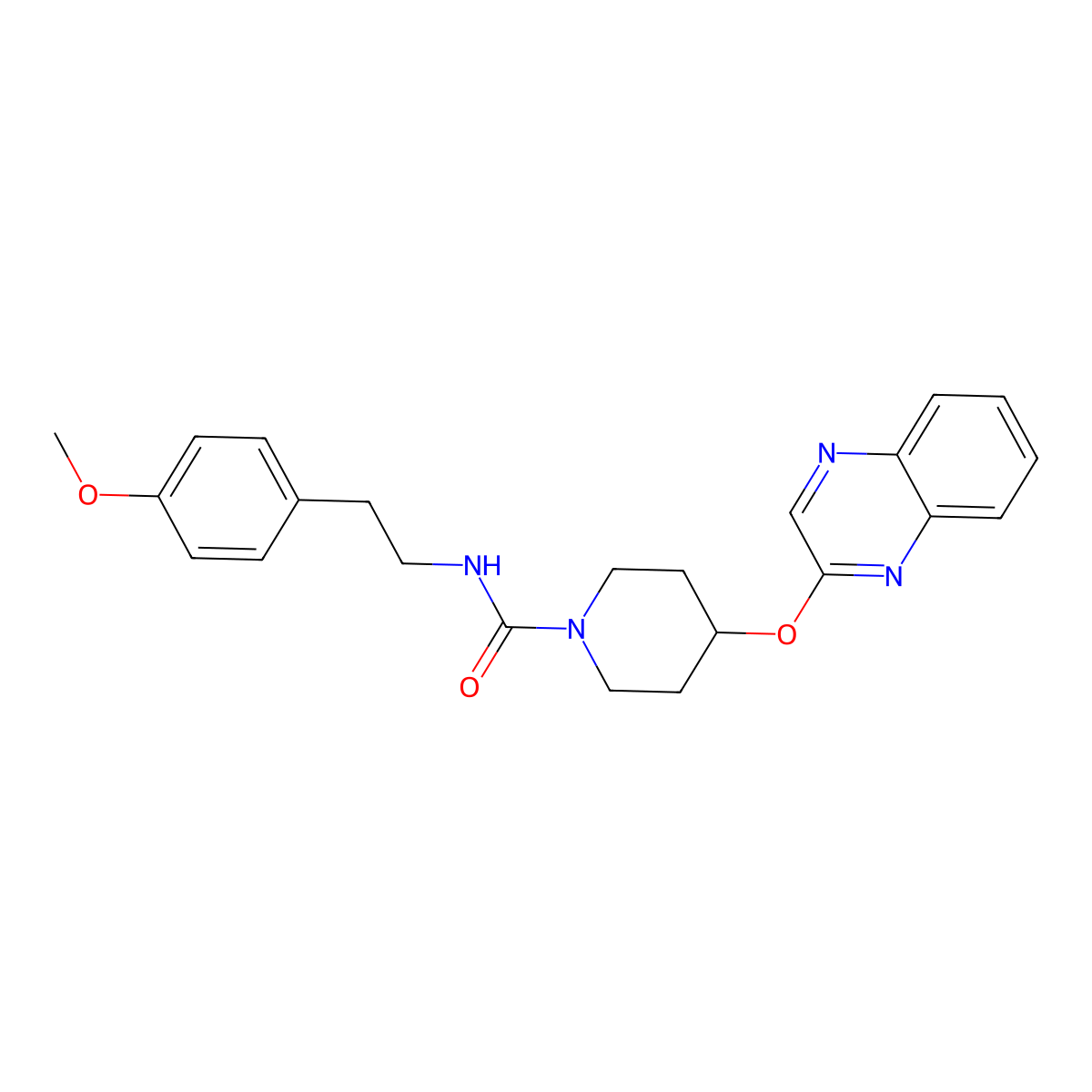 N-(4-methoxyphenethyl)-4-(quinoxalin-2-yloxy)piperidine-1-carboxamide molecular structure, CAS 1705511-28-9