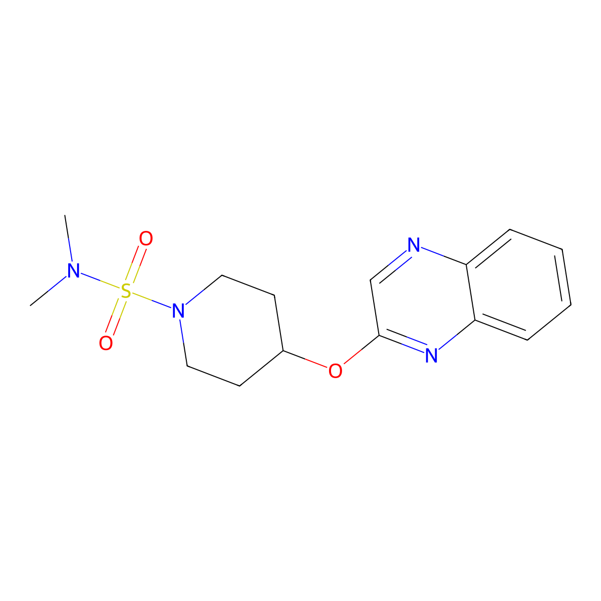 N,N-dimethyl-4-(quinoxalin-2-yloxy)piperidine-1-sulfonamide molecular structure, CAS 1705511-48-3