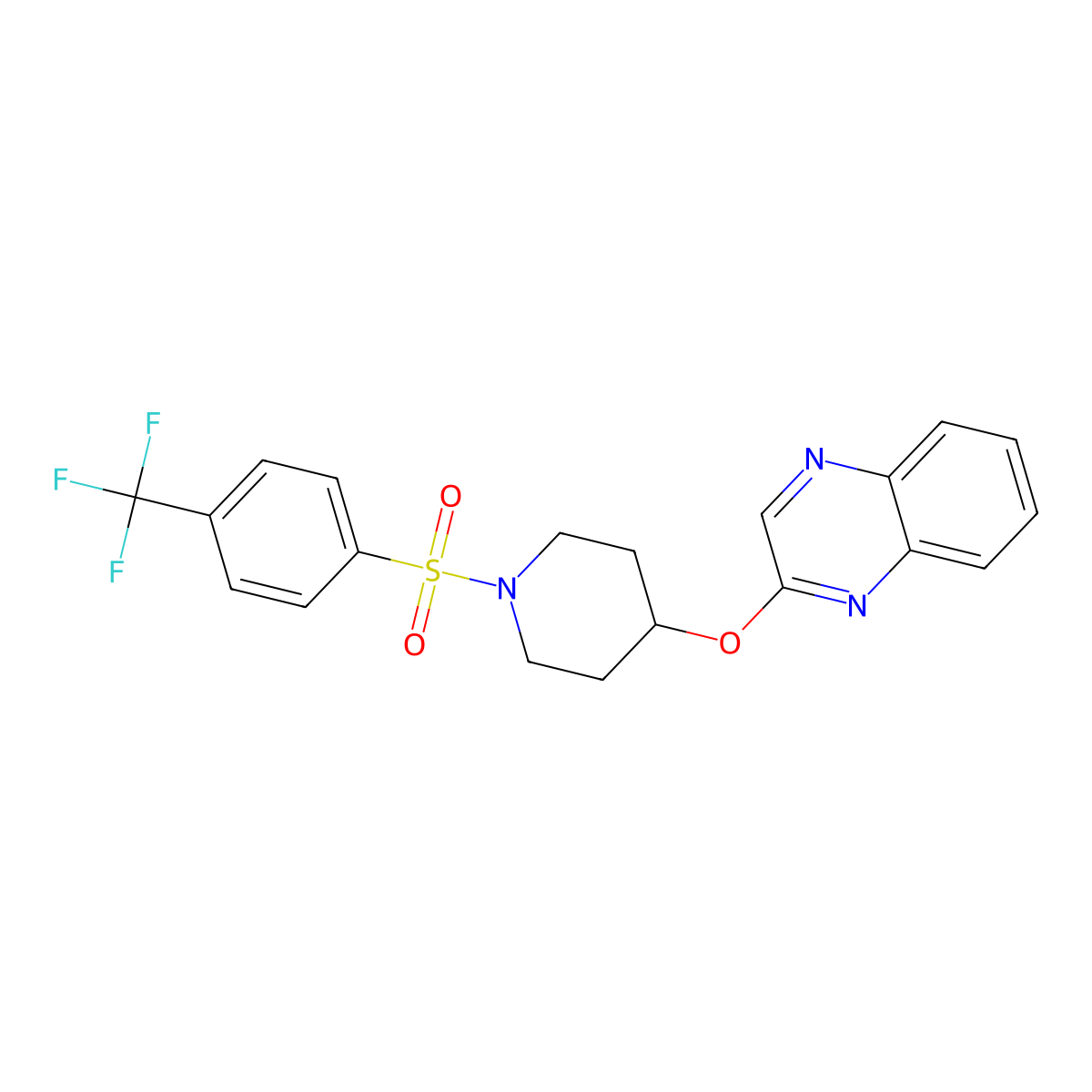 2-((1-((4-(Trifluoromethyl)phenyl)sulfonyl)piperidin-4-yl)oxy)quinoxaline molecular structure, CAS 1705511-89-2