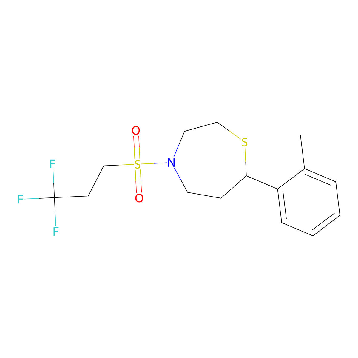 7-(o-Tolyl)-4-((3,3,3-trifluoropropyl)sulfonyl)-1,4-thiazepane molecular structure, CAS 1705512-09-9