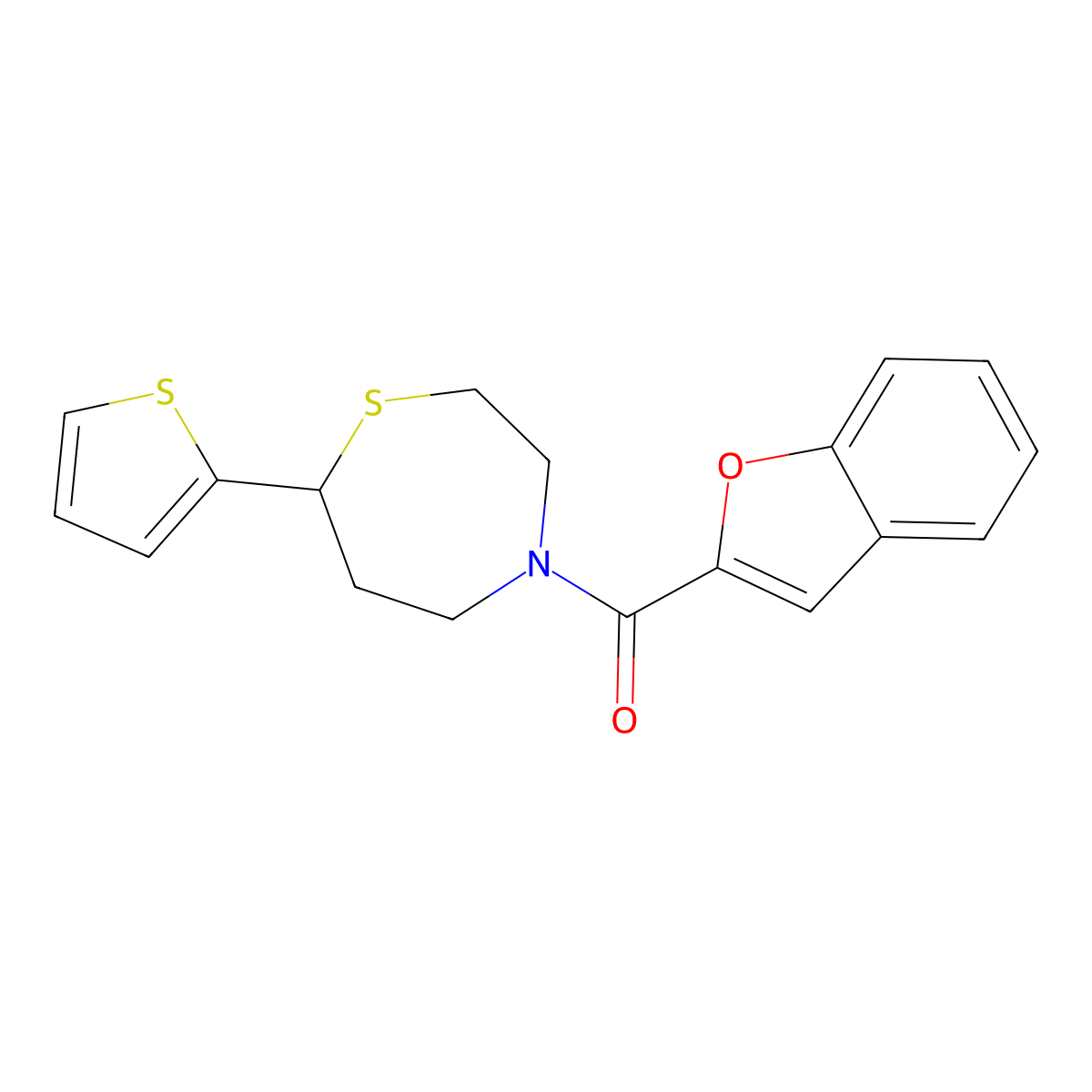 Benzofuran-2-yl(7-(thiophen-2-yl)-1,4-thiazepan-4-yl)methanone molecular structure, CAS 1705512-13-5