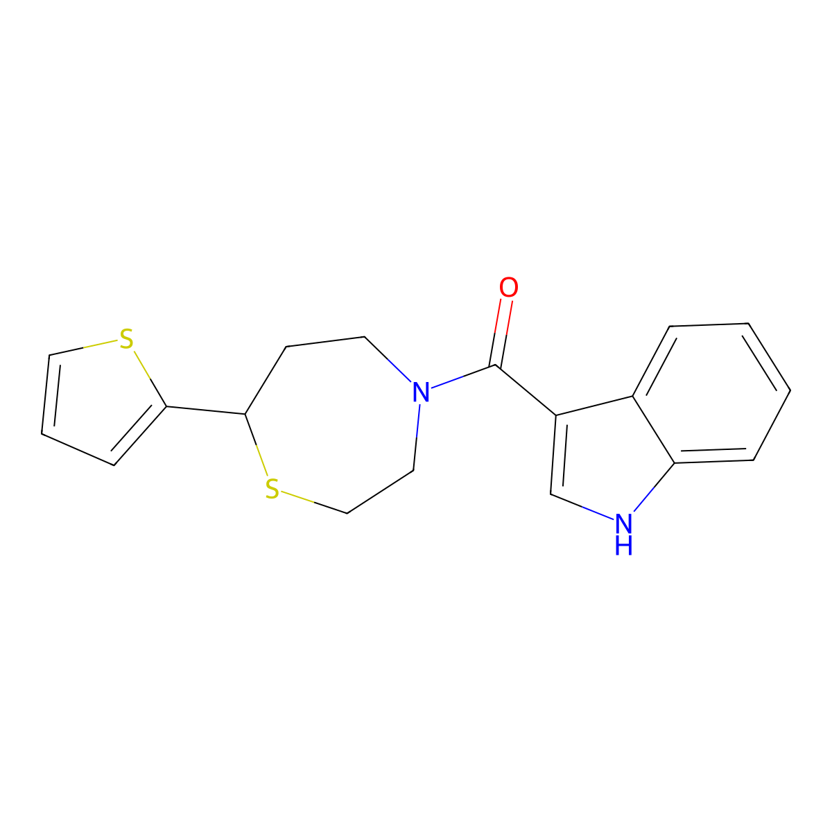 (1H-indol-3-yl)(7-(thiophen-2-yl)-1,4-thiazepan-4-yl)methanone molecular structure, CAS 1705512-35-1